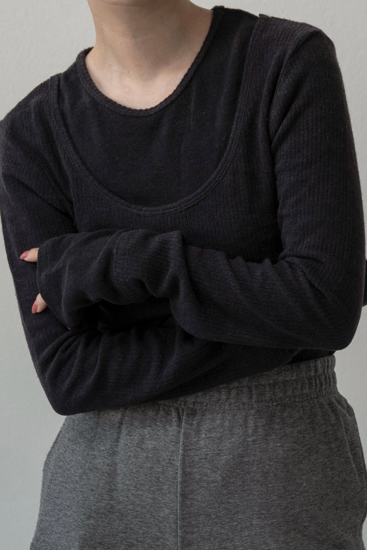 crew neck like layered pattern tops