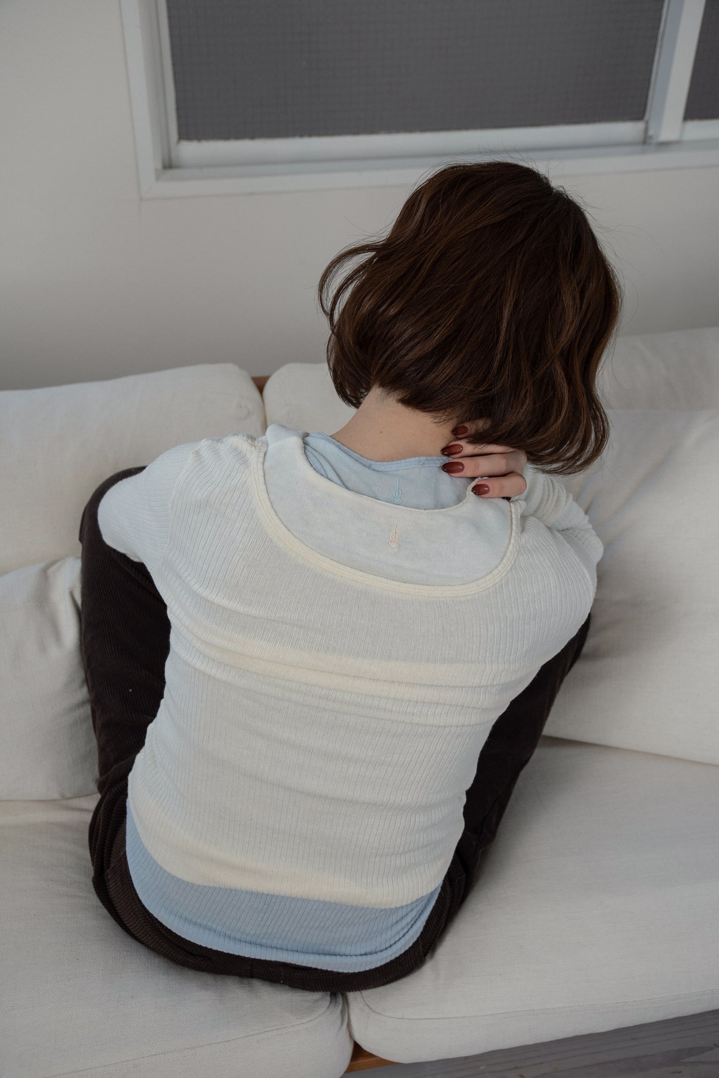 crew neck like layered pattern tops