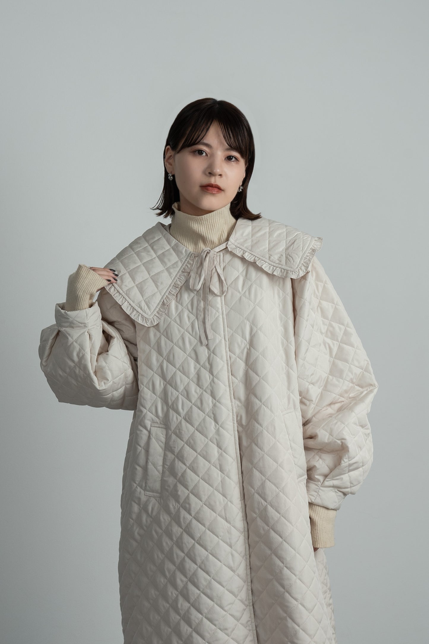 quilting big collar long coat