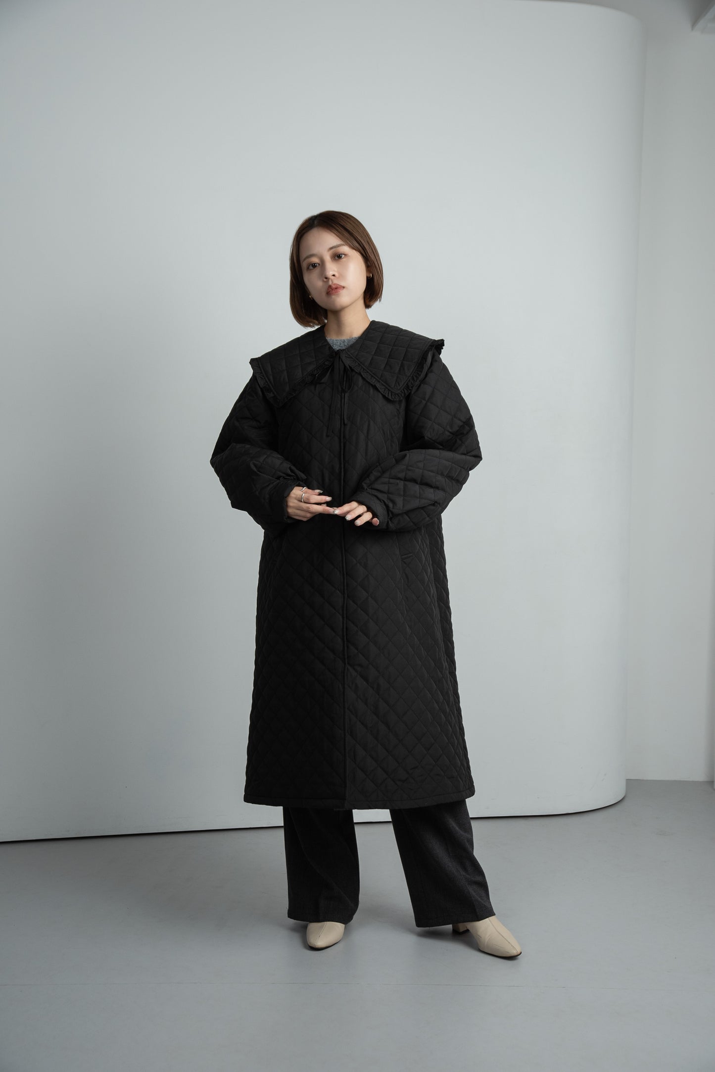 quilting big collar long coat