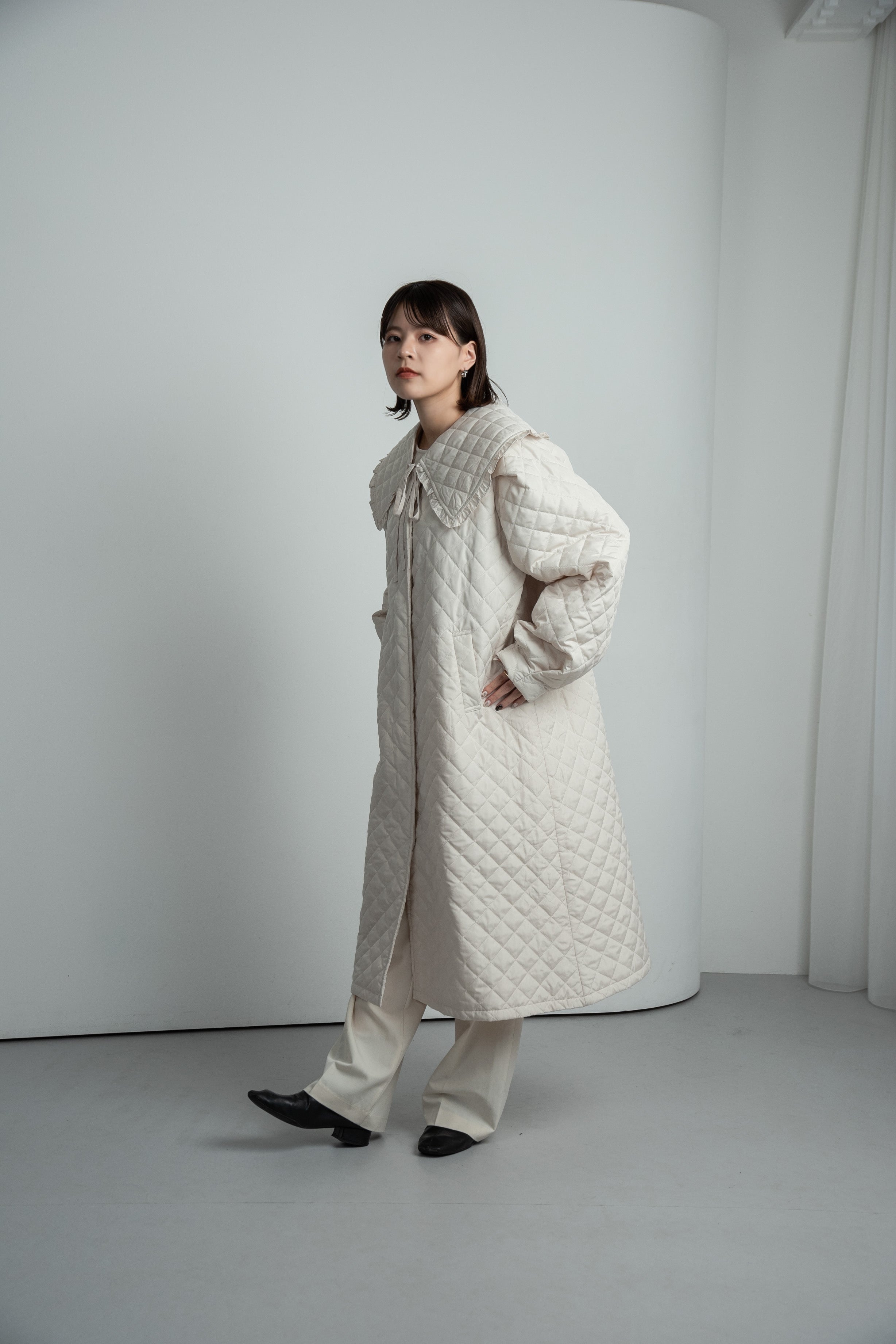 quilting big collar long coat – eim online（エイム オンライン）