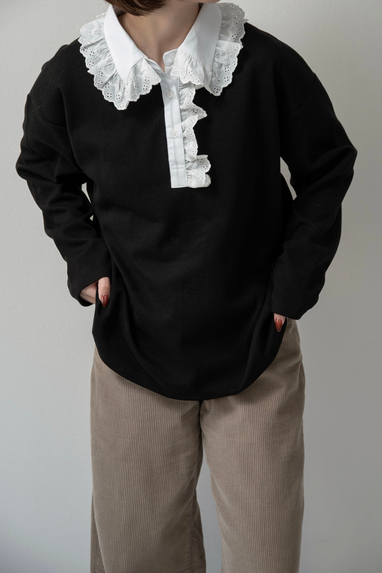 lace collar docking half button tops【eim plus+限定アイテム】