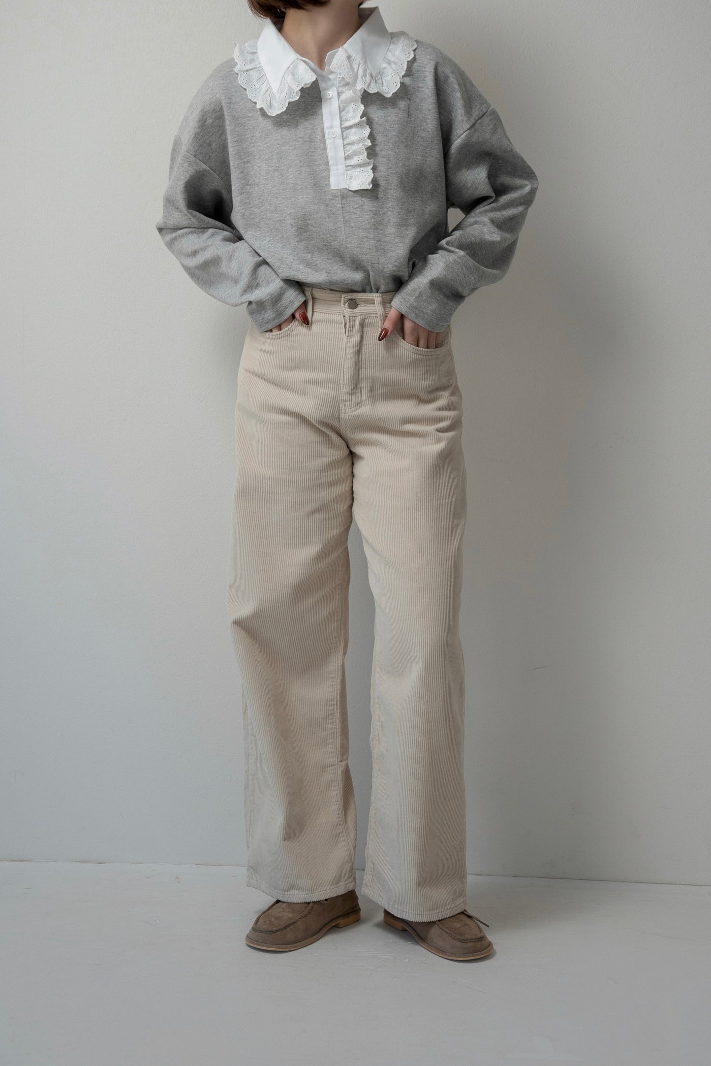 lace collar docking half button tops【eim plus+限定アイテム】