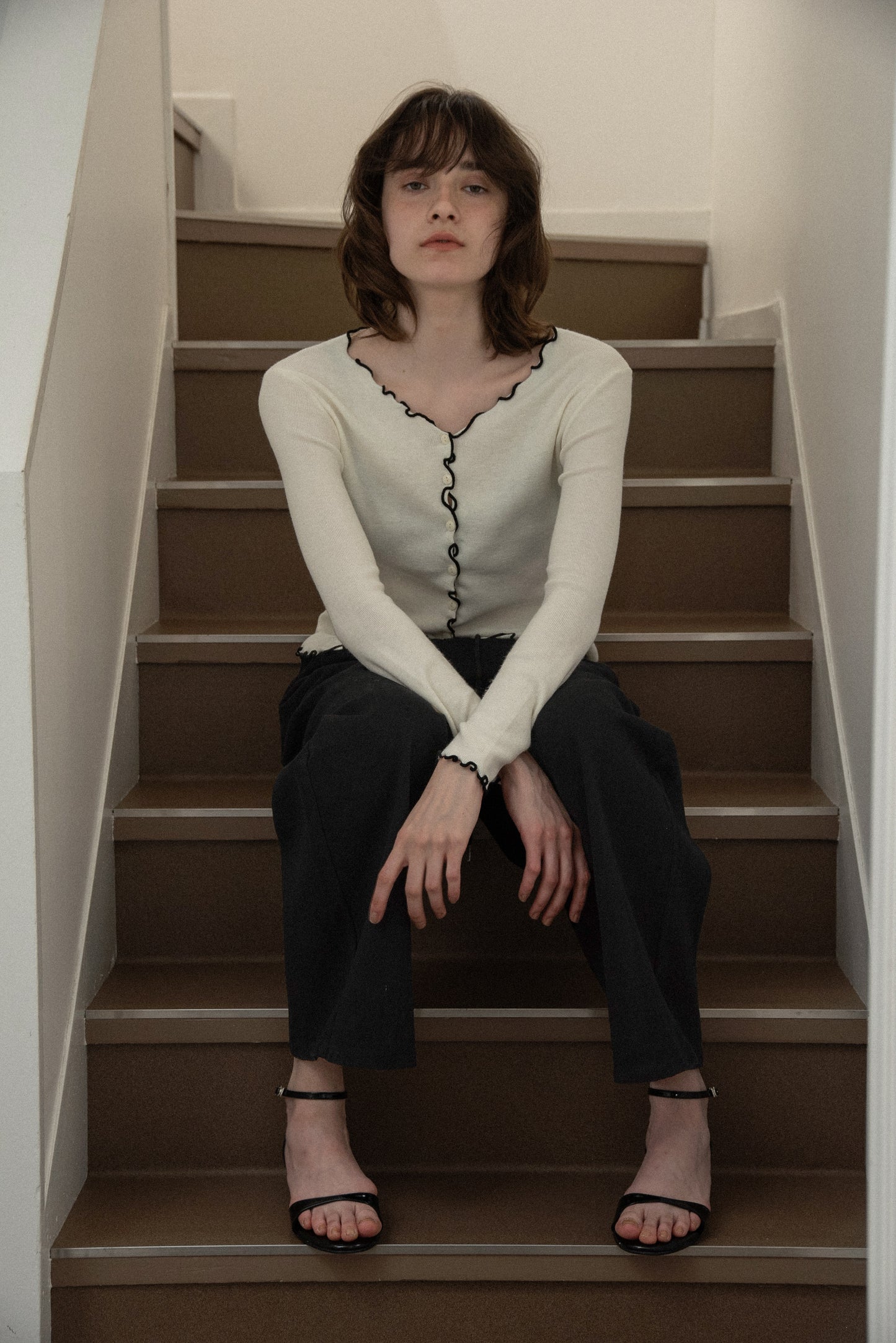 cotton twill drawstring straight pants