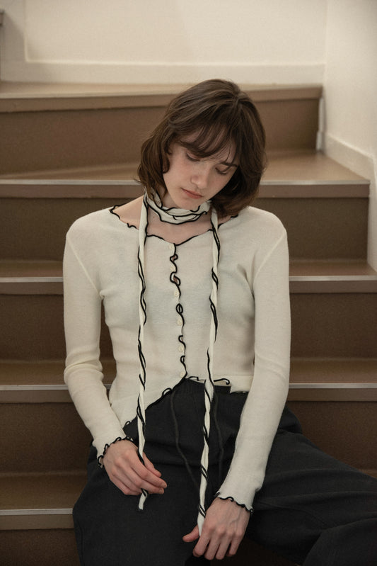 bi color mellow tie cardigan