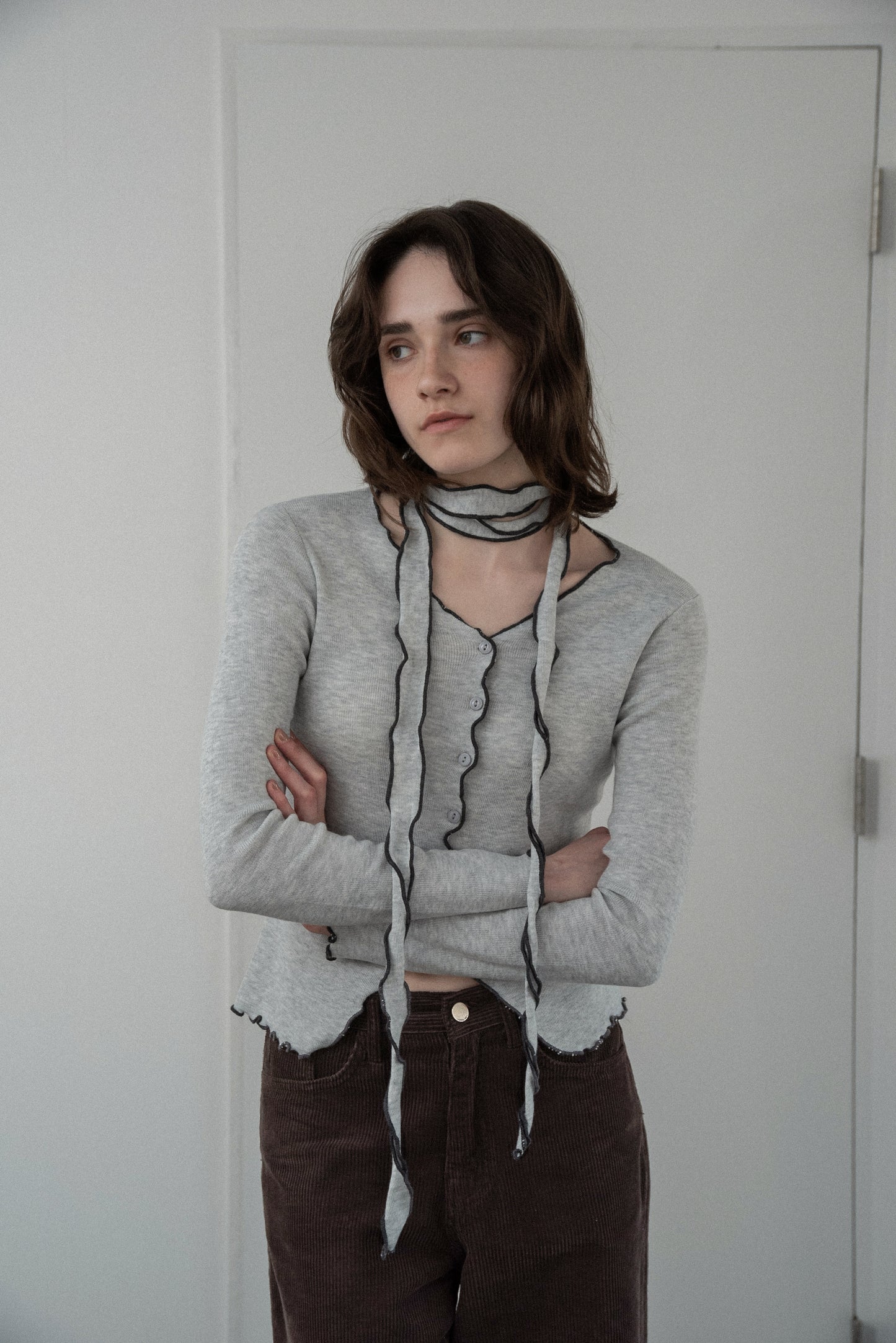 bi color mellow tie cardigan