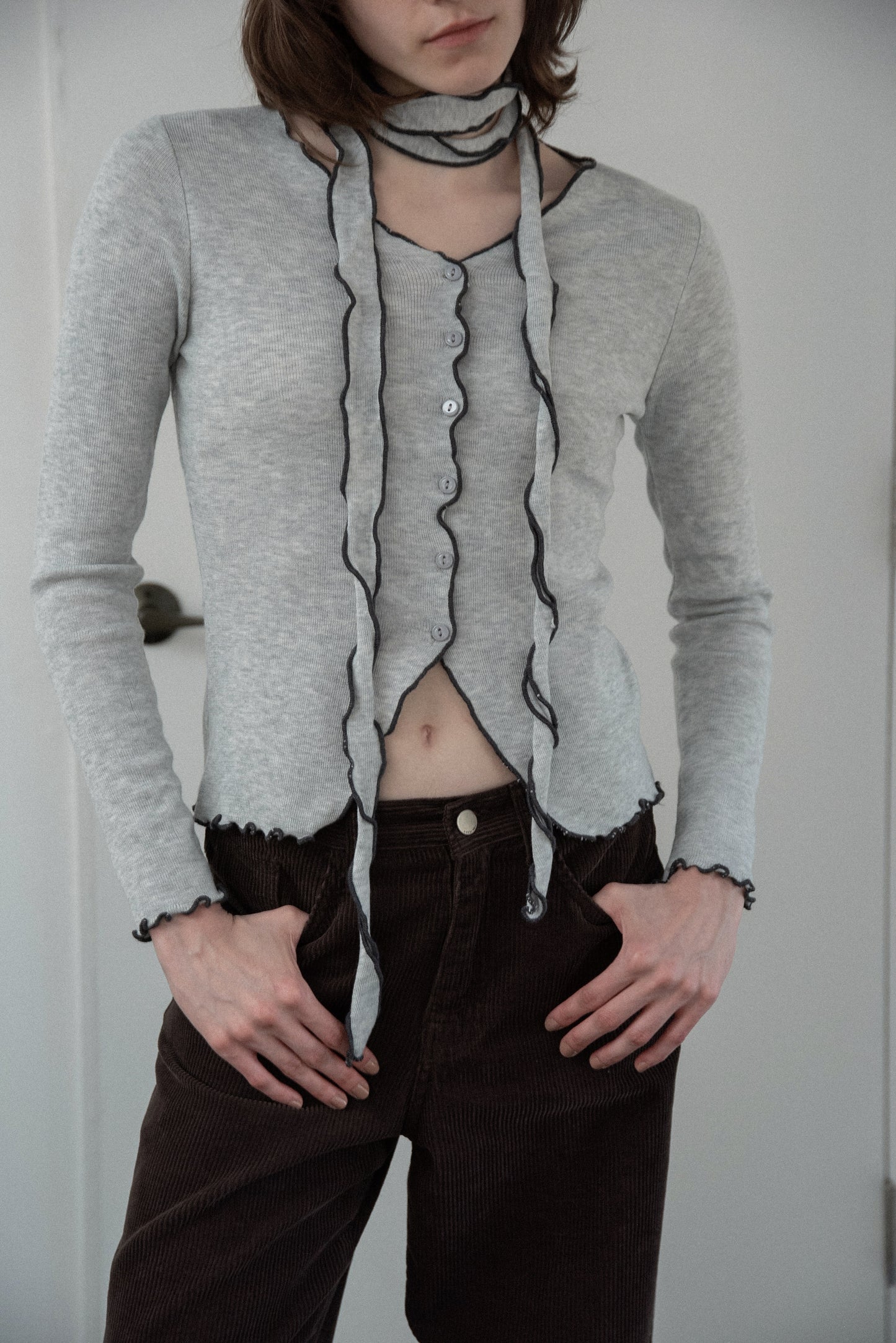 bi color mellow tie cardigan