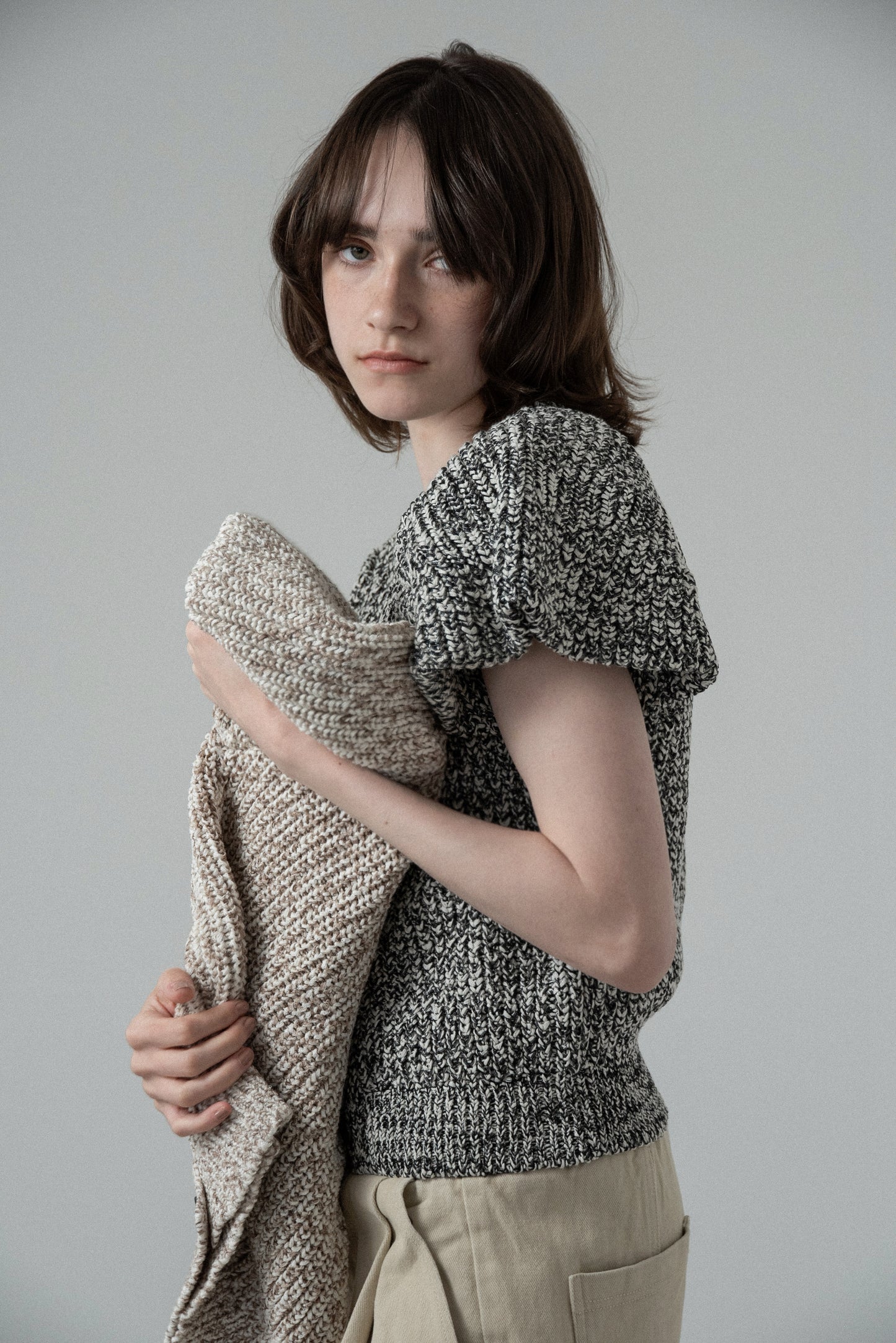 mini balloon sleeve mix knit