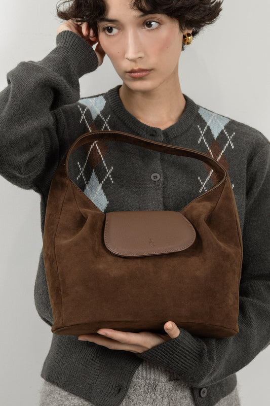 brushed material flap point bag