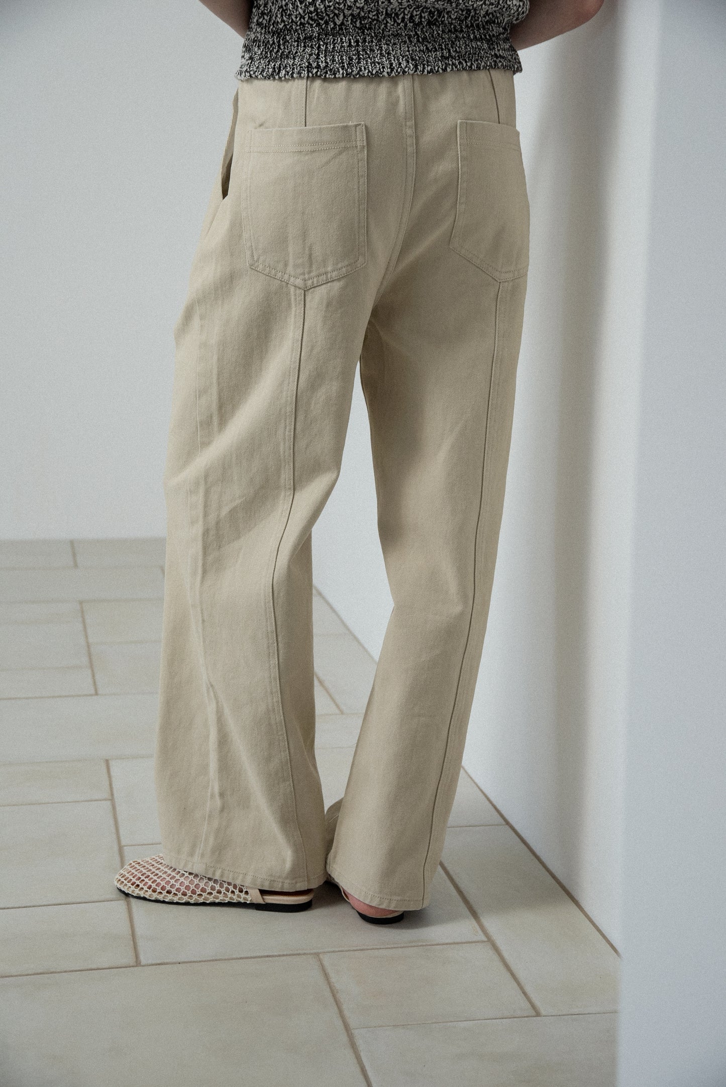 cotton twill drawstring straight pants