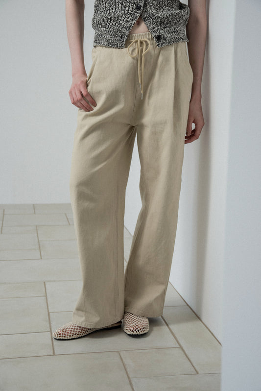 cotton twill drawstring straight pants