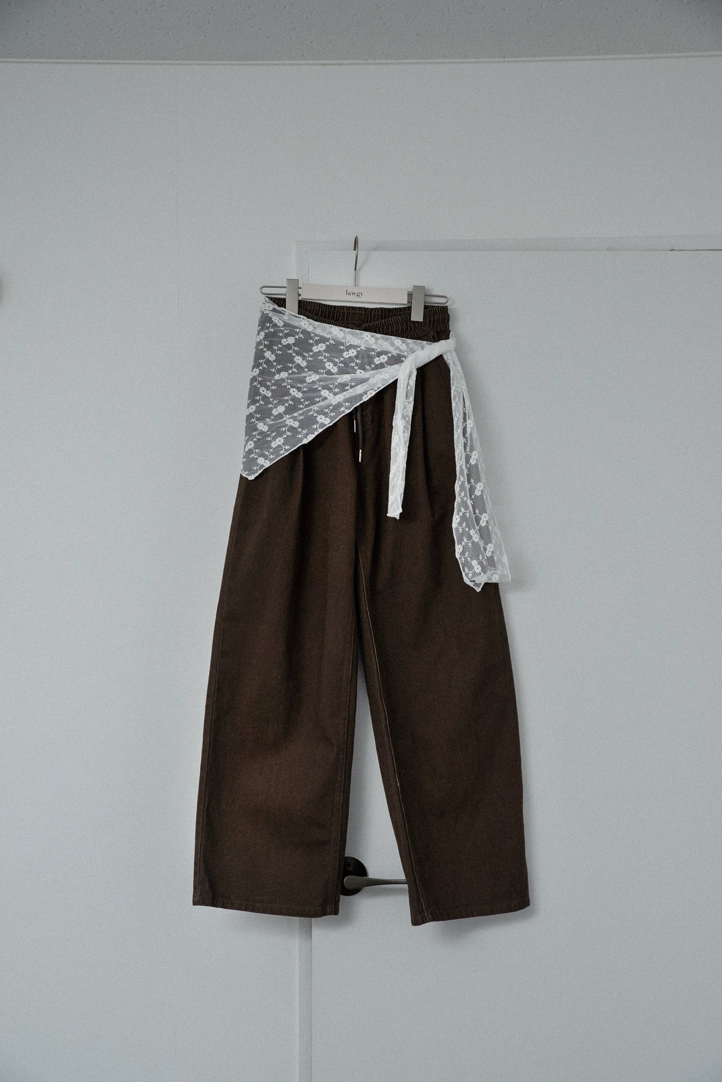 cotton twill drawstring straight pants