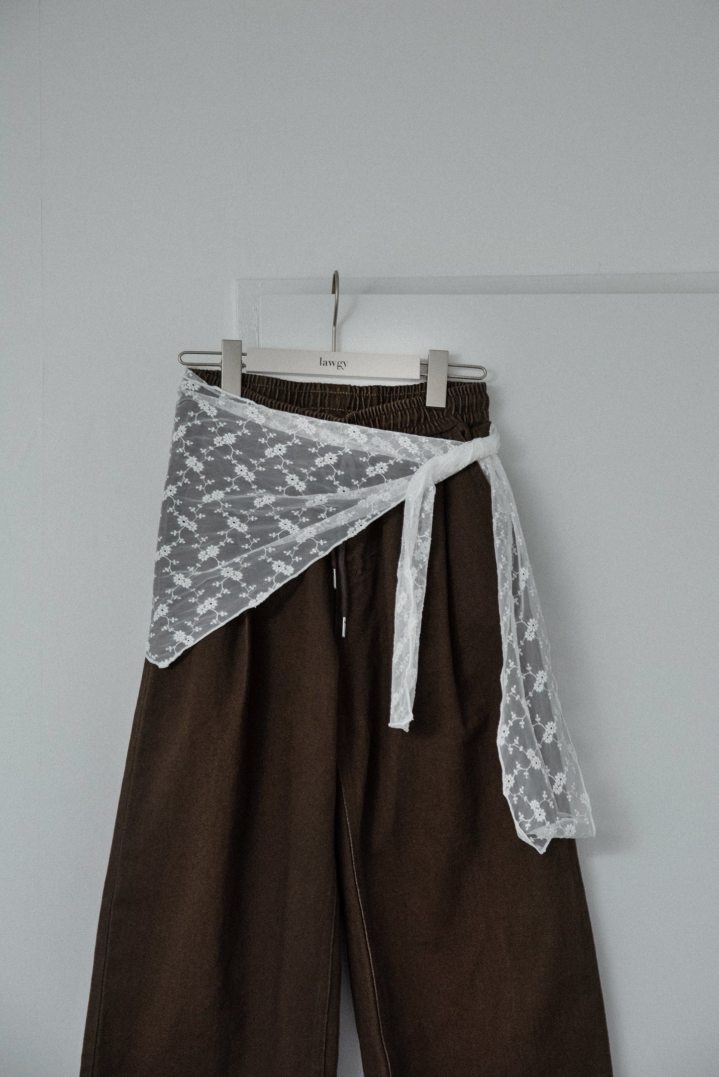 cotton twill drawstring straight pants