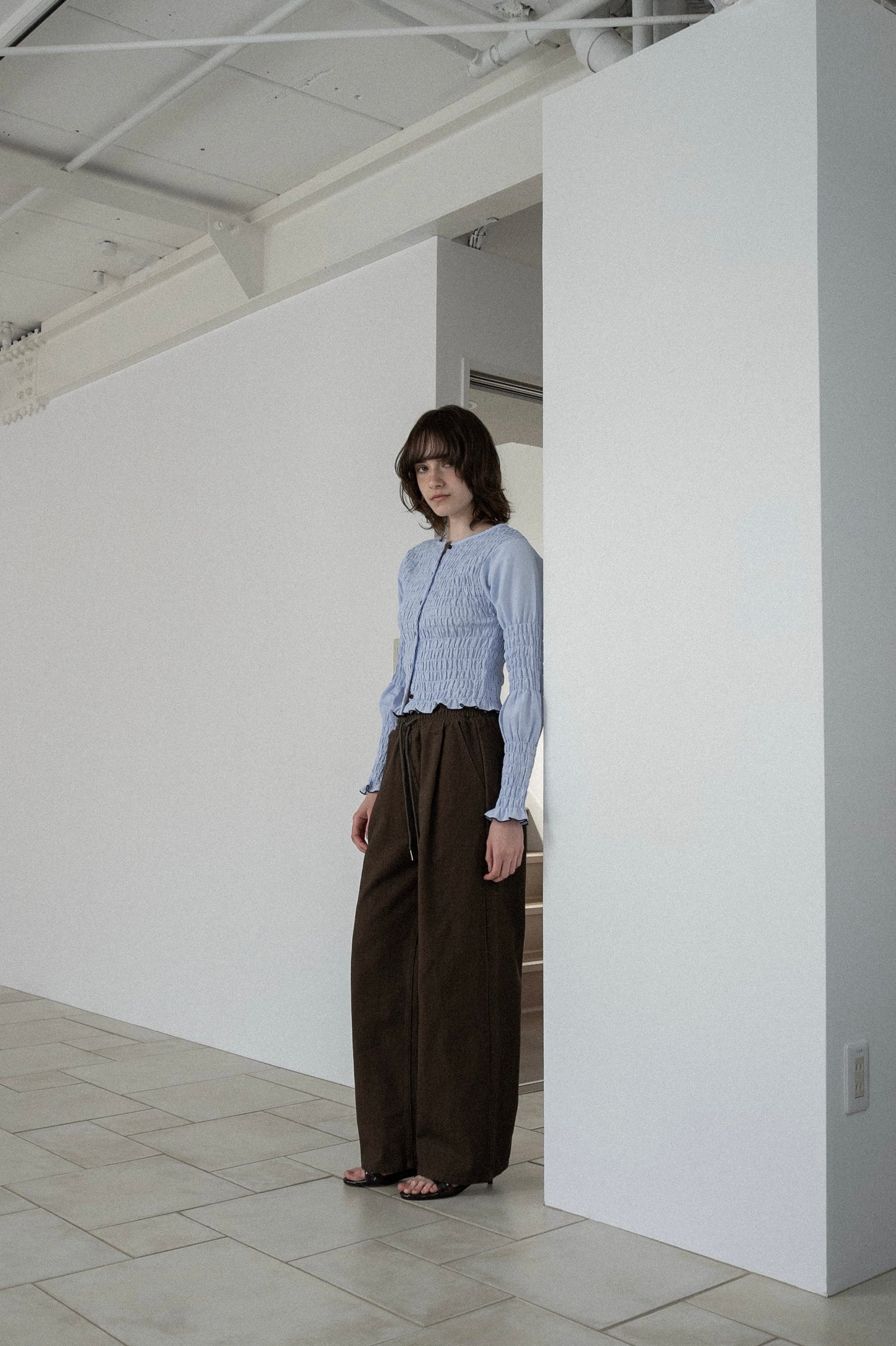 cotton twill drawstring straight pants