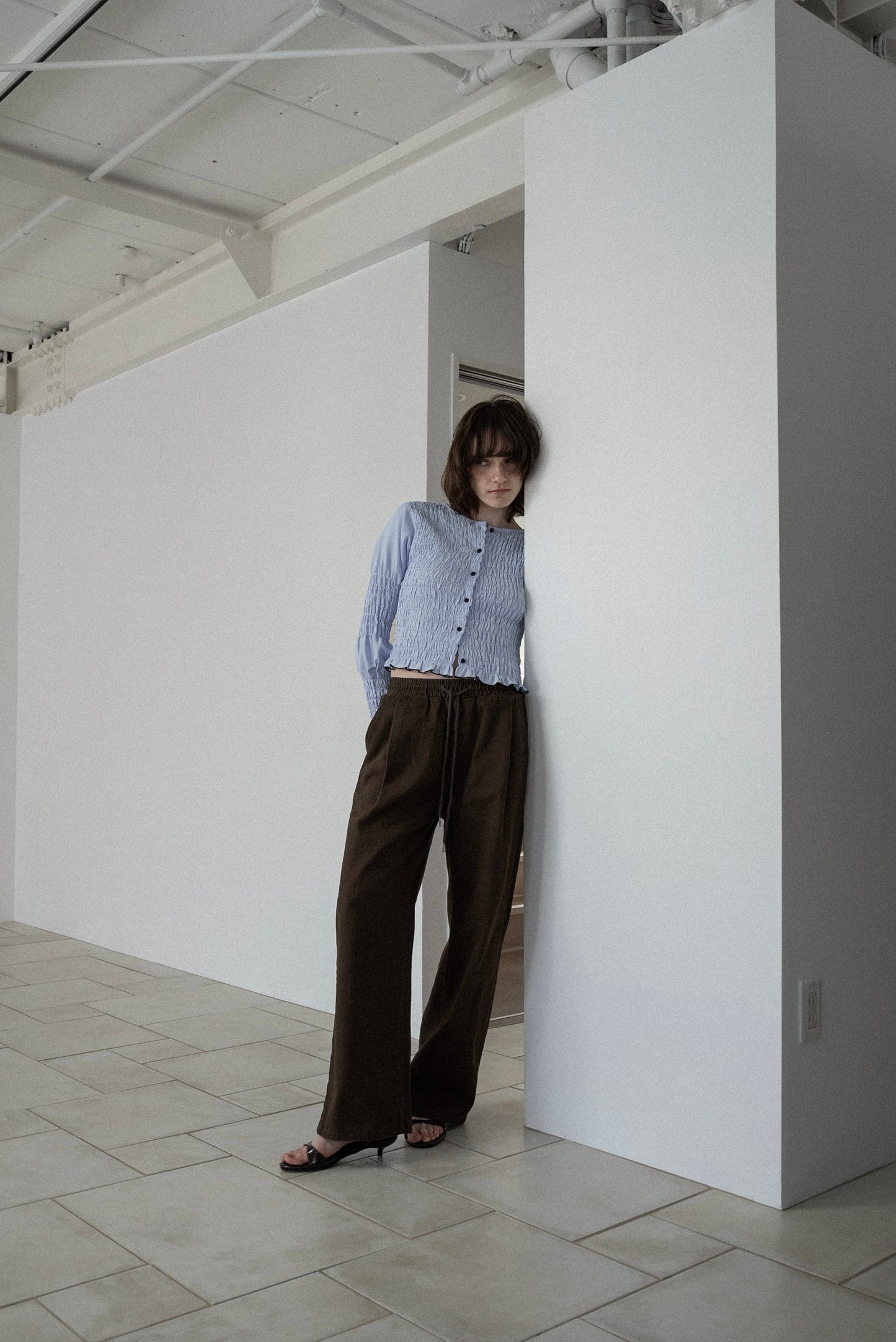 cotton twill drawstring straight pants