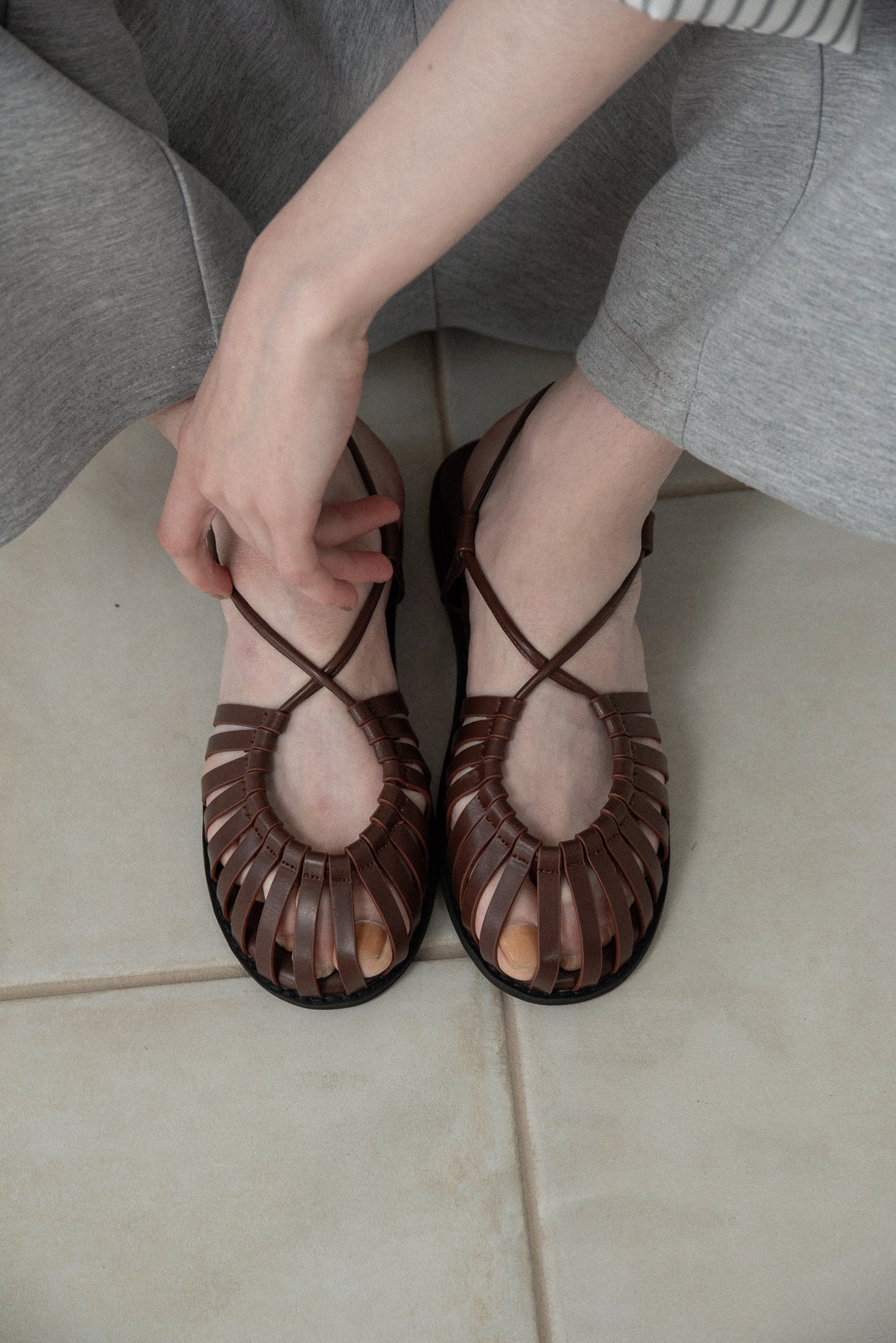 cross strap braided sandal