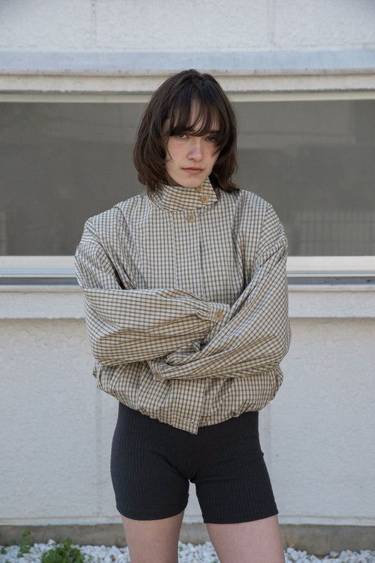 check stand collar blouson