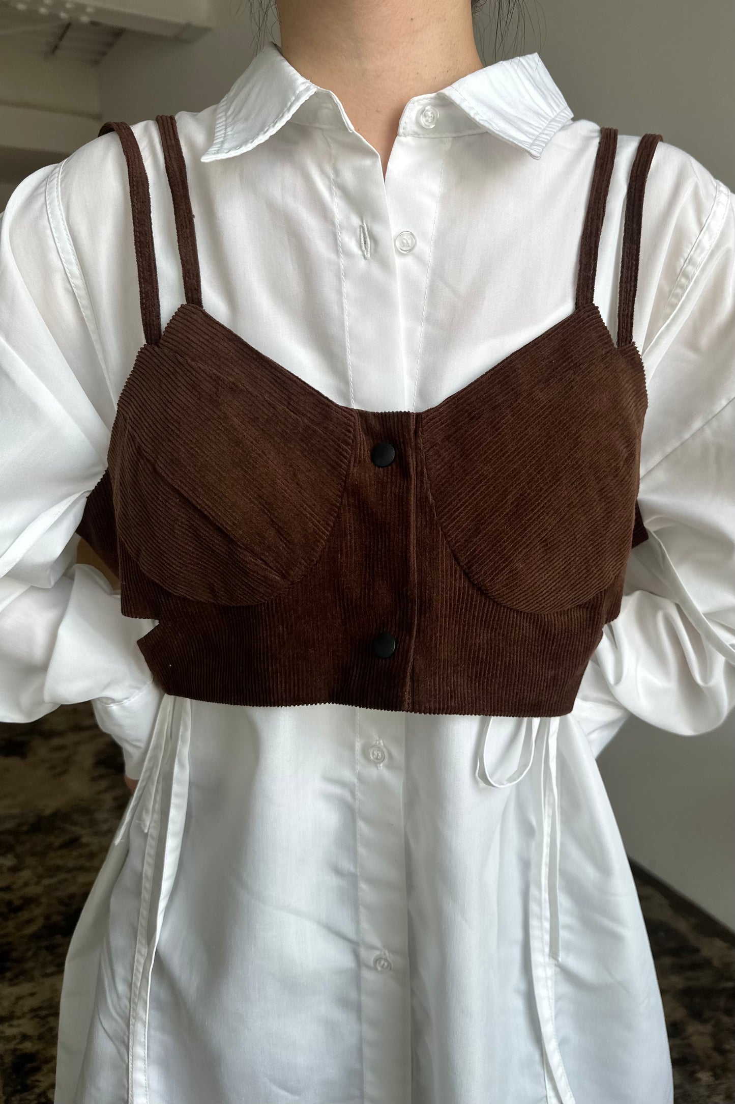 corduroy front button bustier