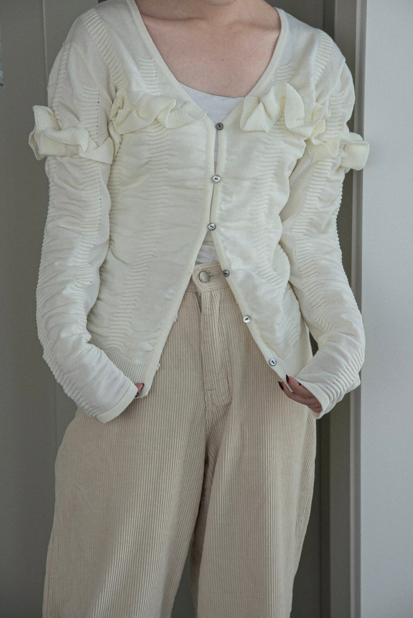textured ruffle knit cardigan