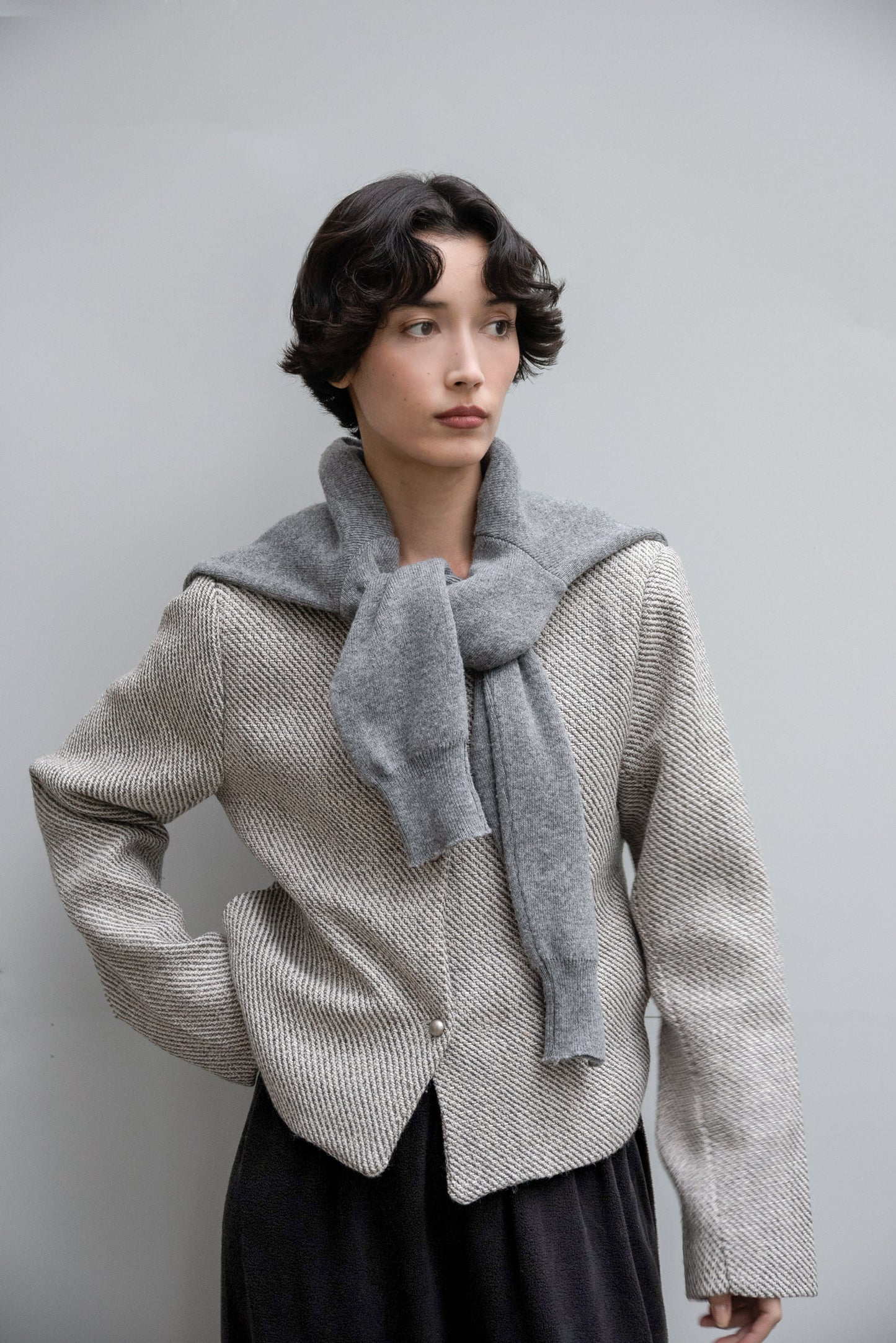 tweed button point nocollar jacket
