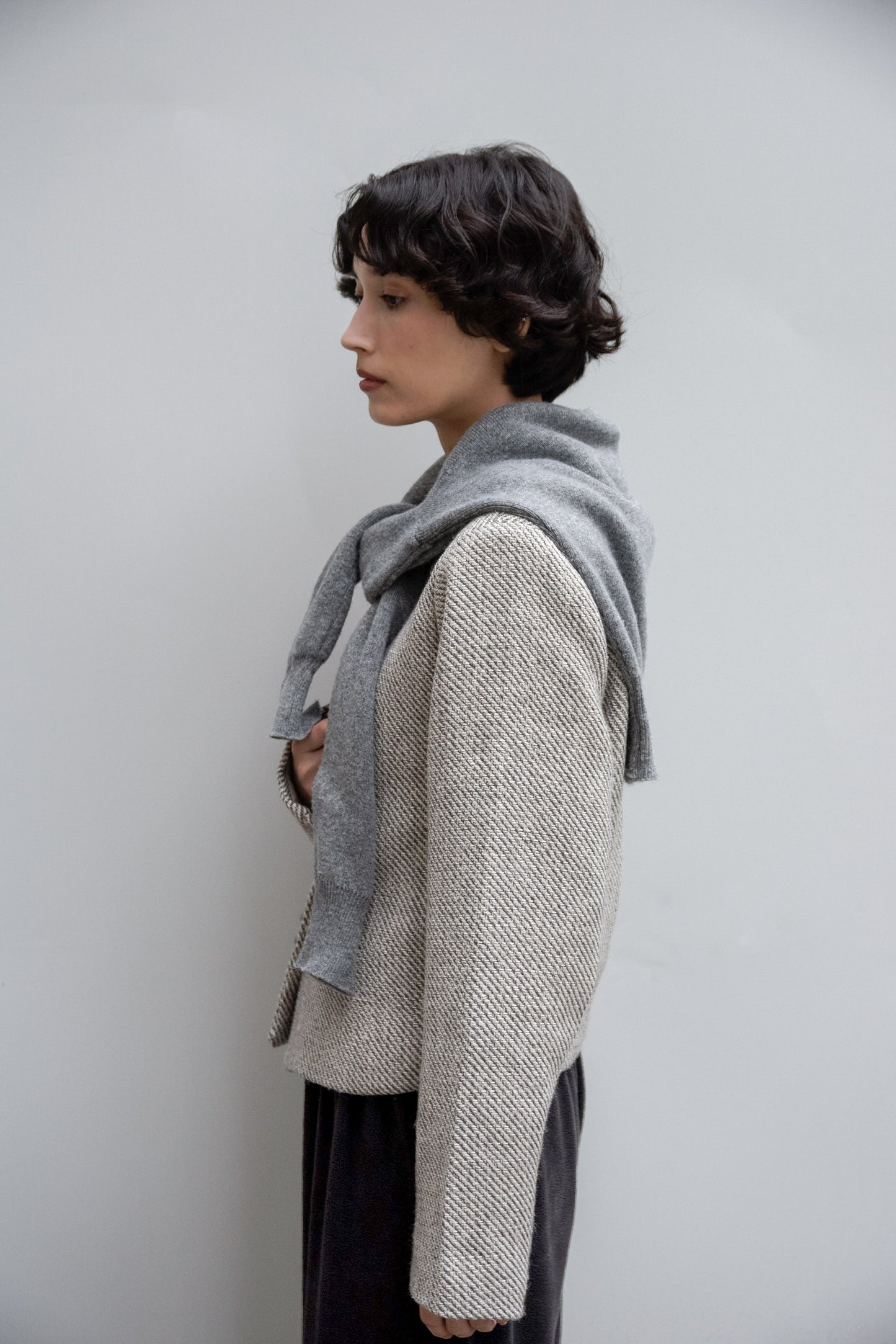 tweed button point nocollar jacket