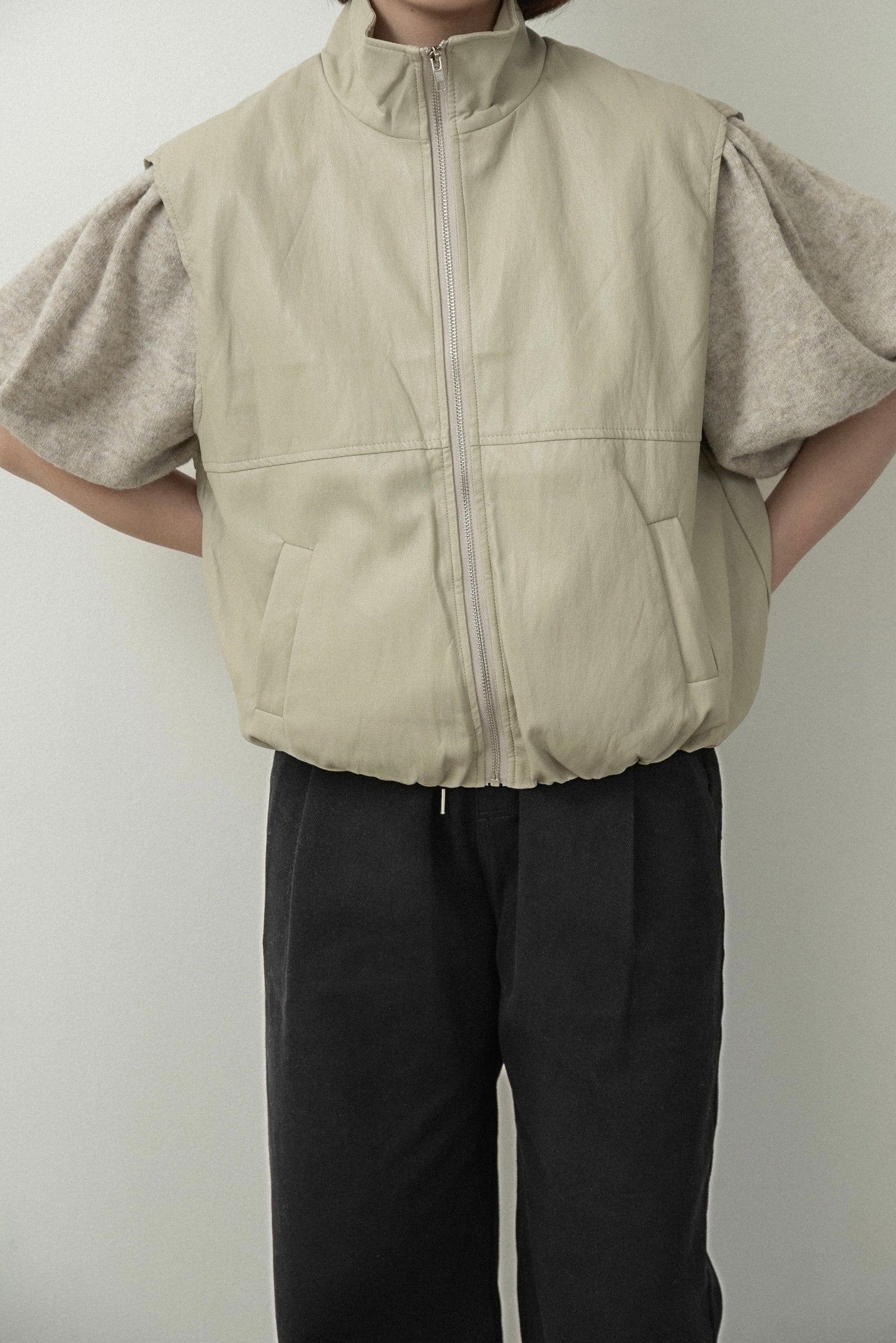 stand neck zip front panel vest