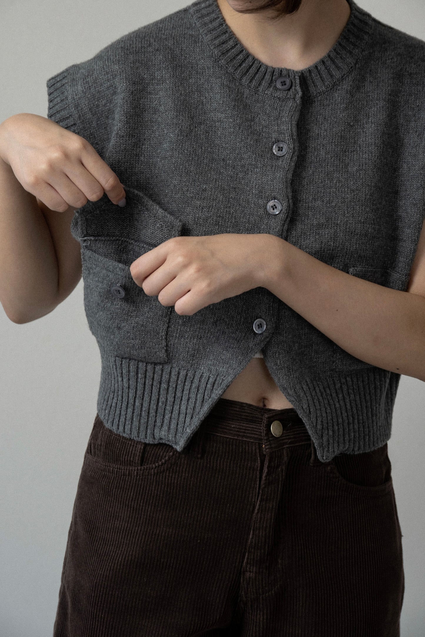 flap pocket effortless knit vest