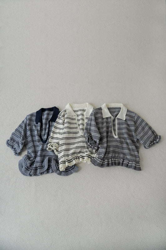 u neck frill border knit tops