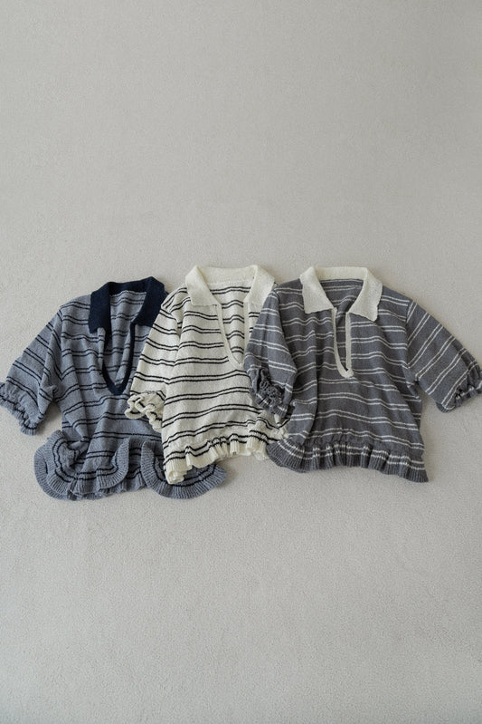 u neck frill border knit tops