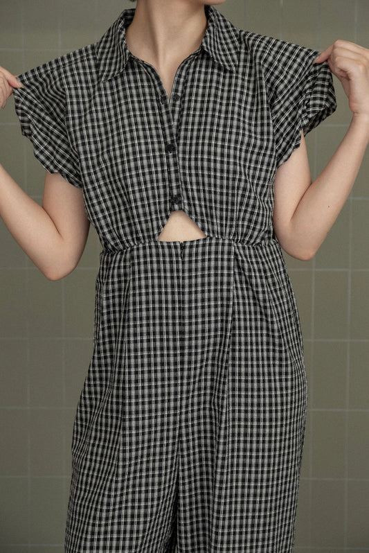 check mini puff sleeve allinone