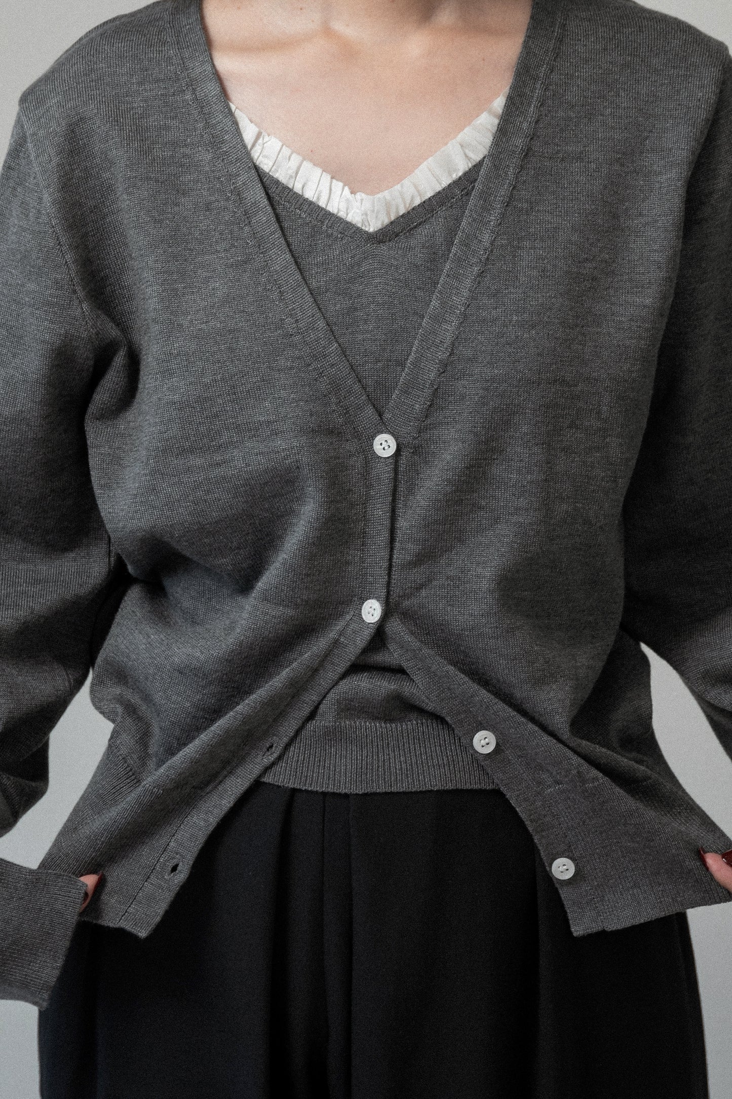ruffle trim layered like knit cardigan