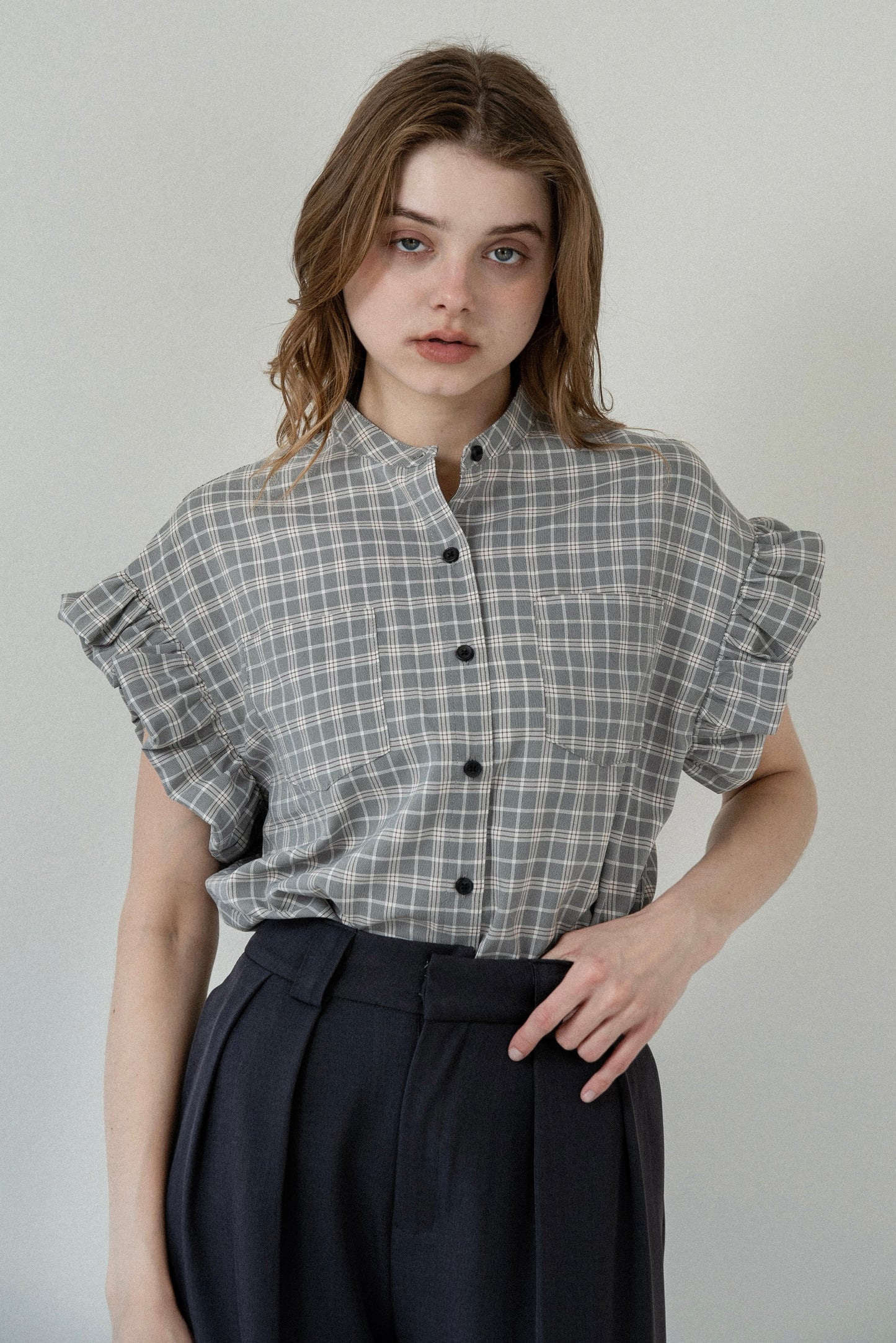band collar balloon sleeve tops