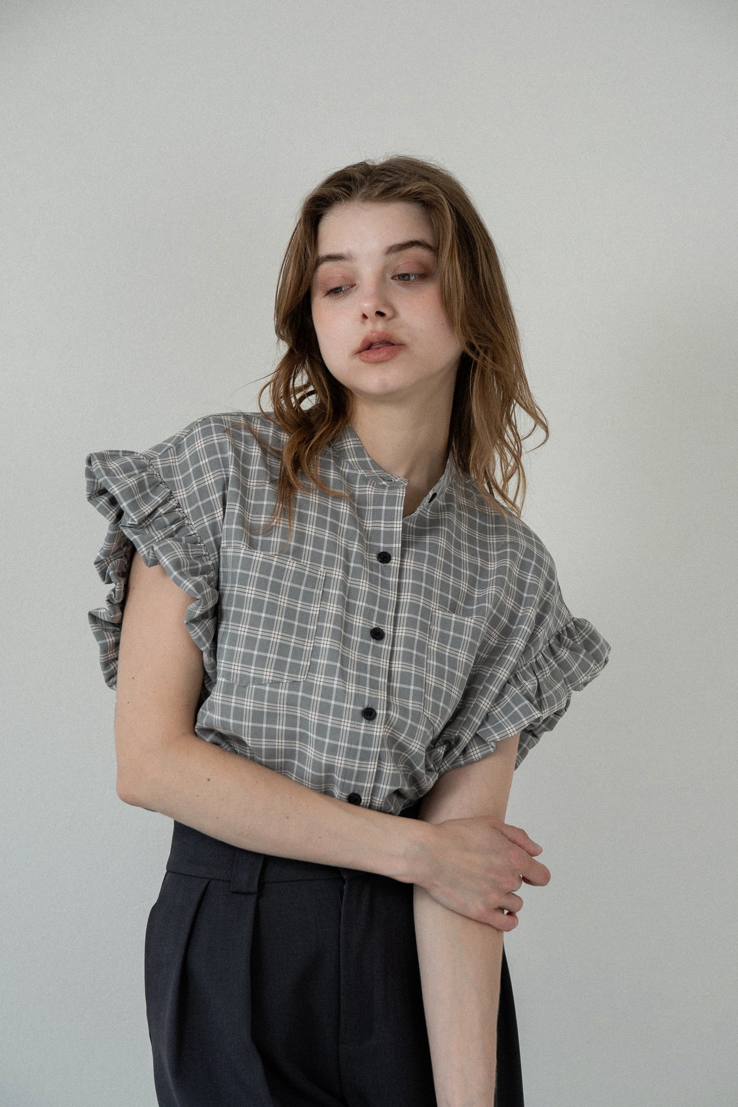 band collar balloon sleeve tops