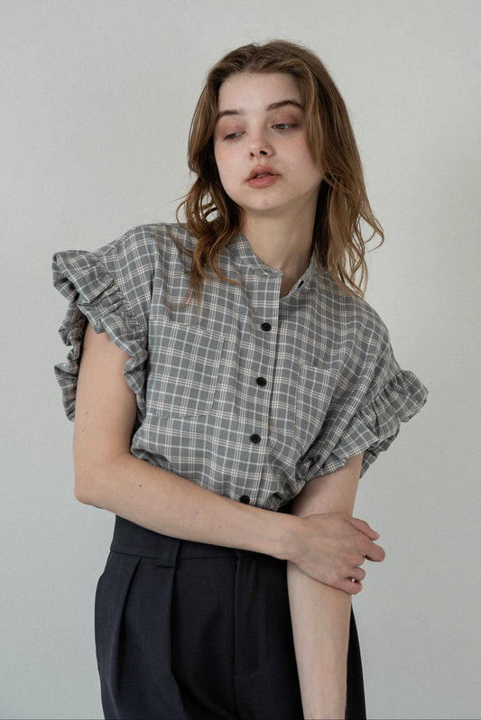 band collar balloon sleeve tops
