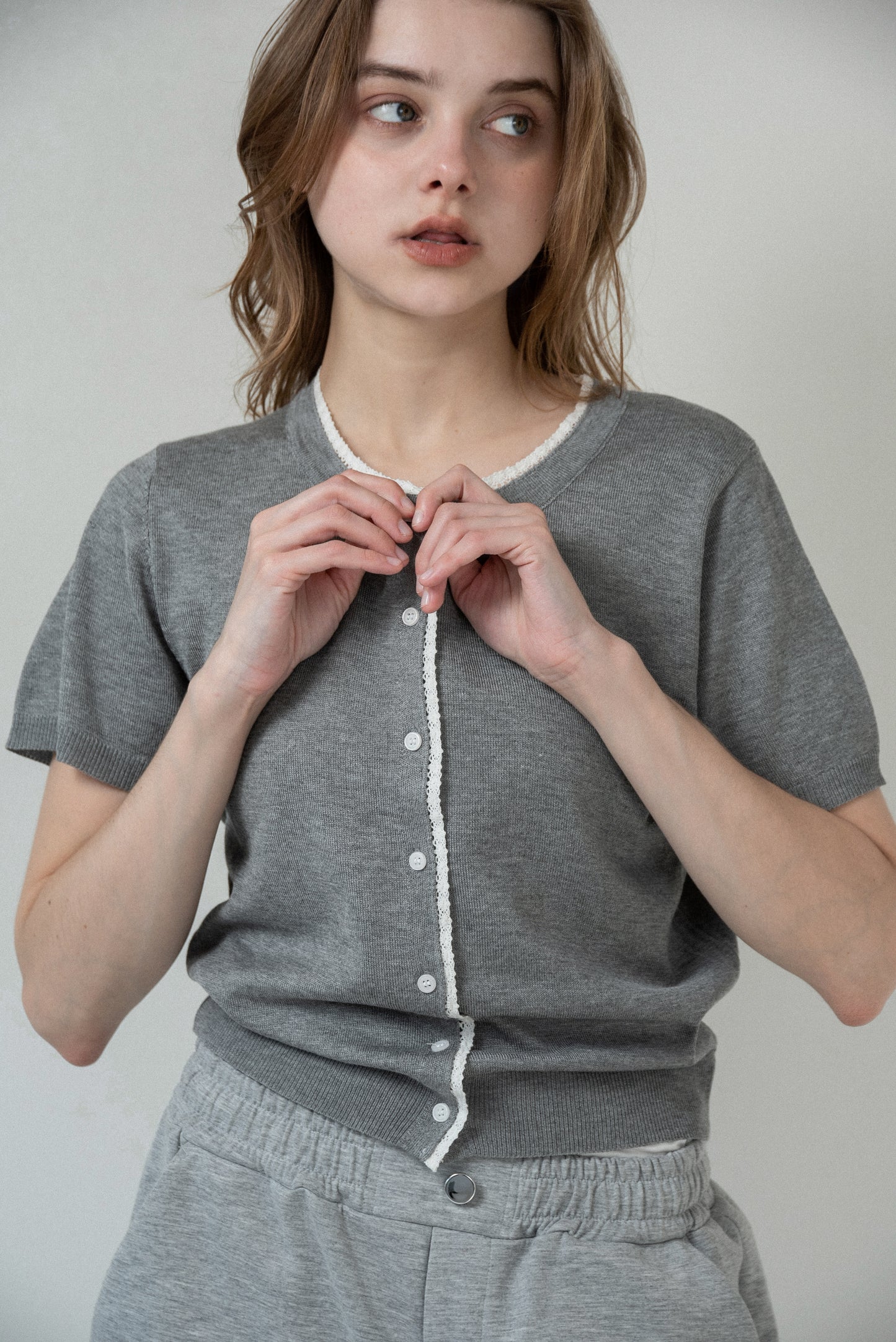 lace detail short sleeve cardigan