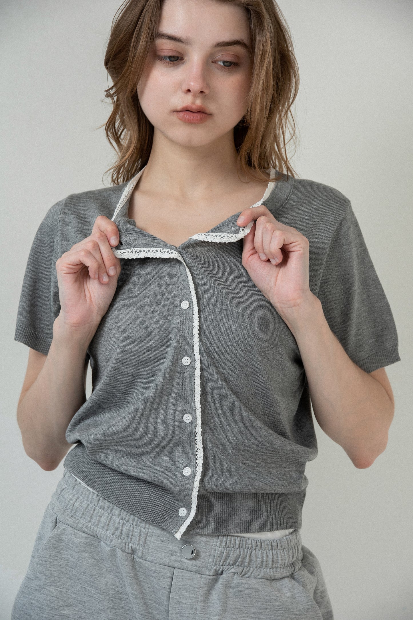 lace detail short sleeve cardigan