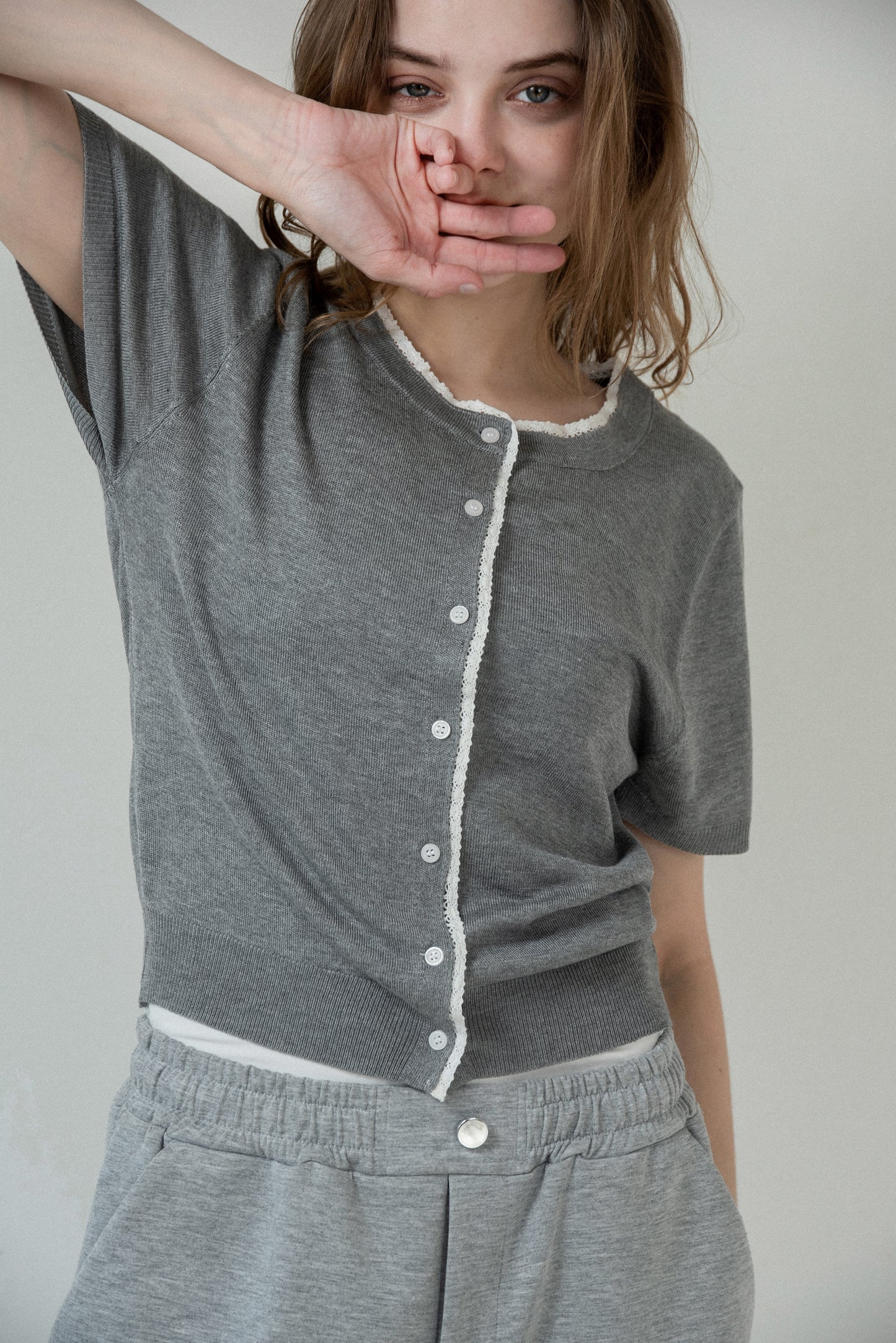 lace detail short sleeve cardigan