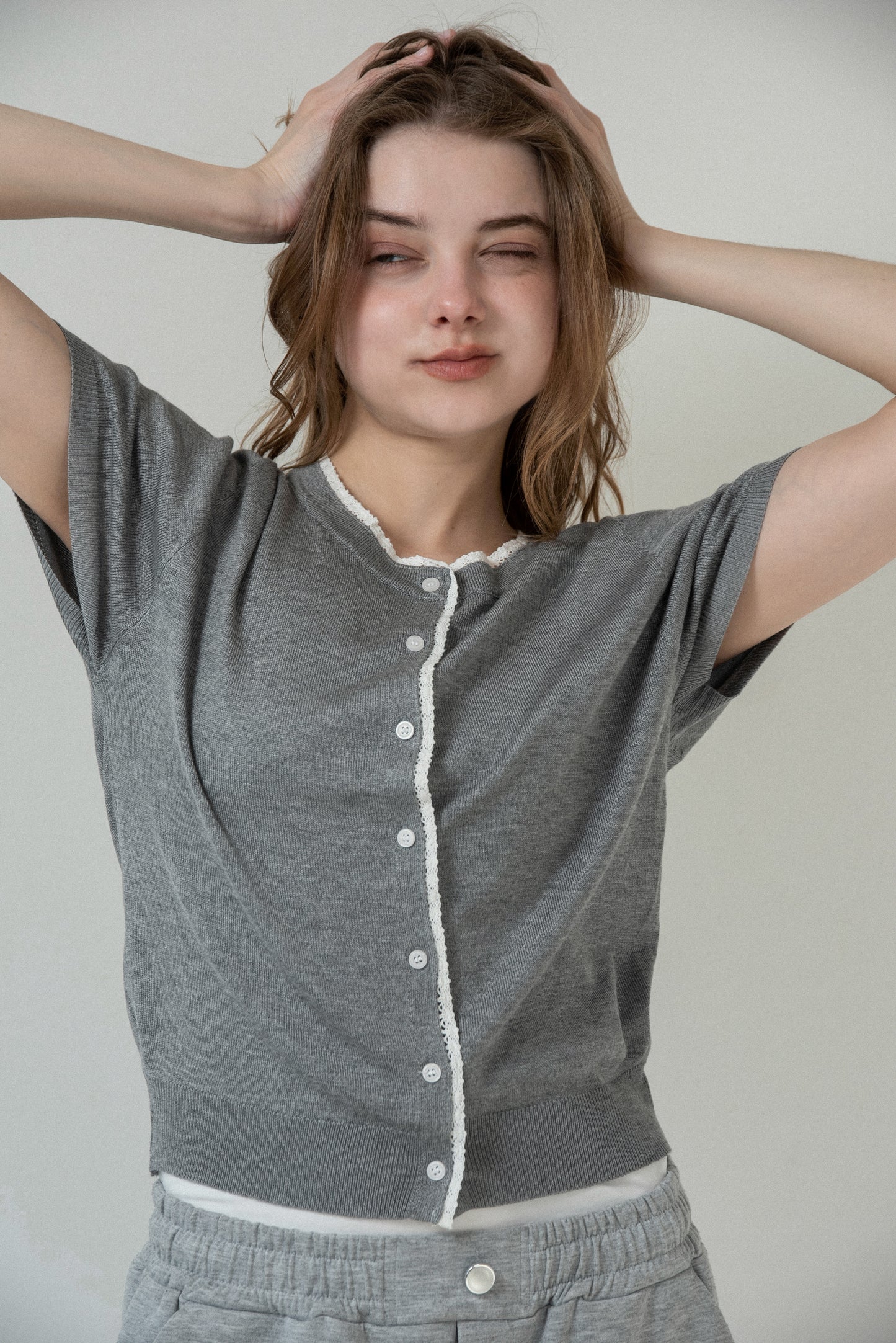 lace detail short sleeve cardigan