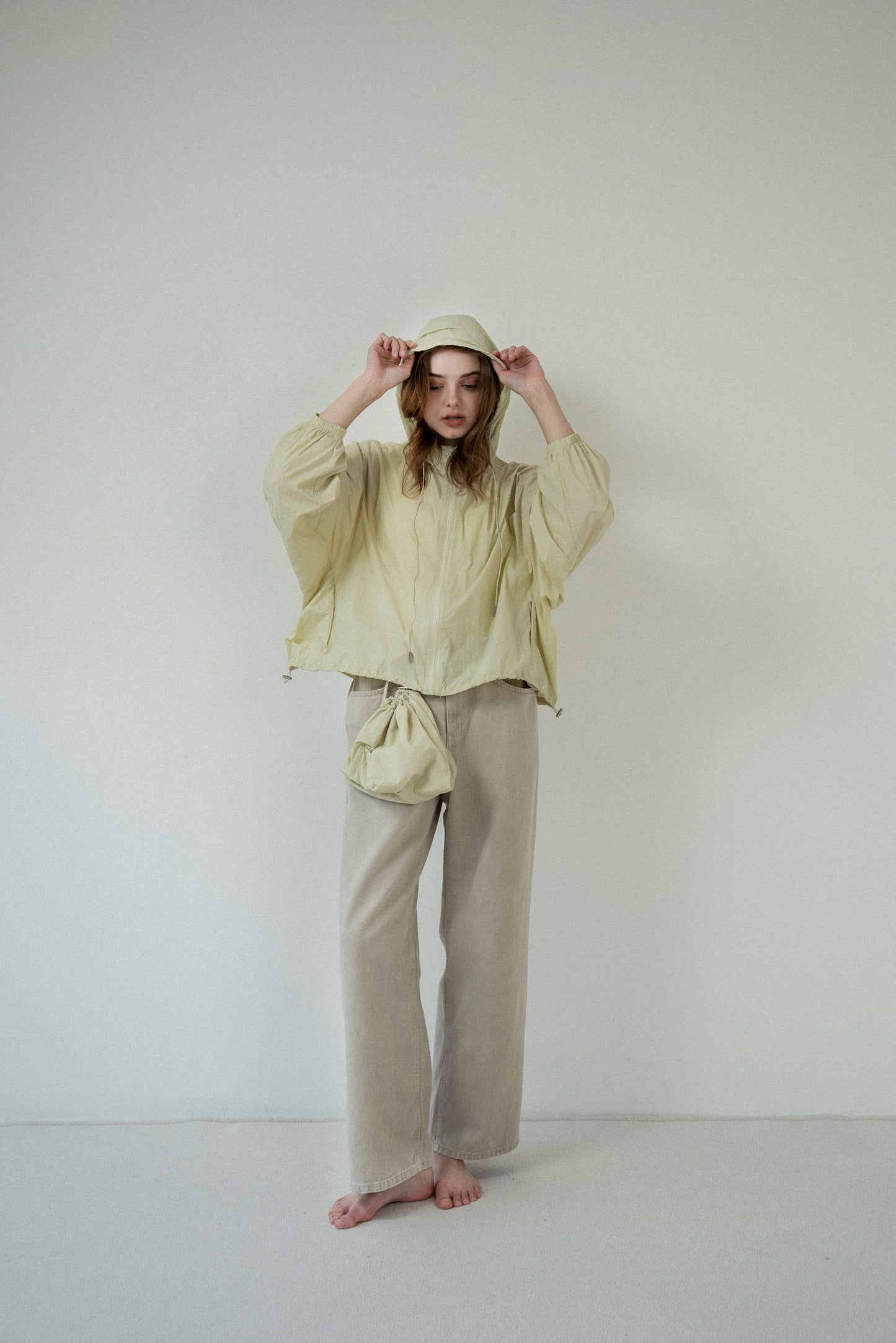 drawstring pouch set hooded blouson