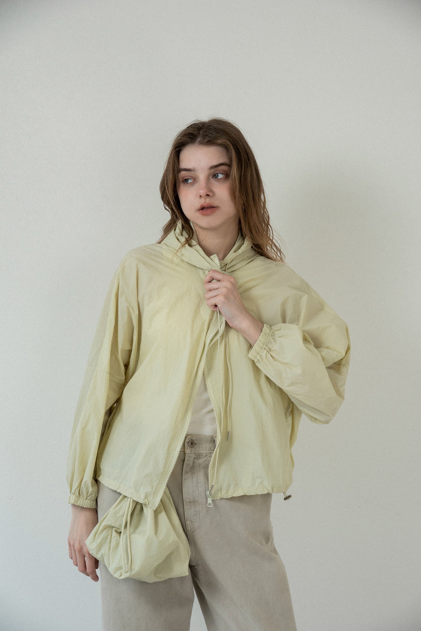 drawstring pouch set hooded blouson