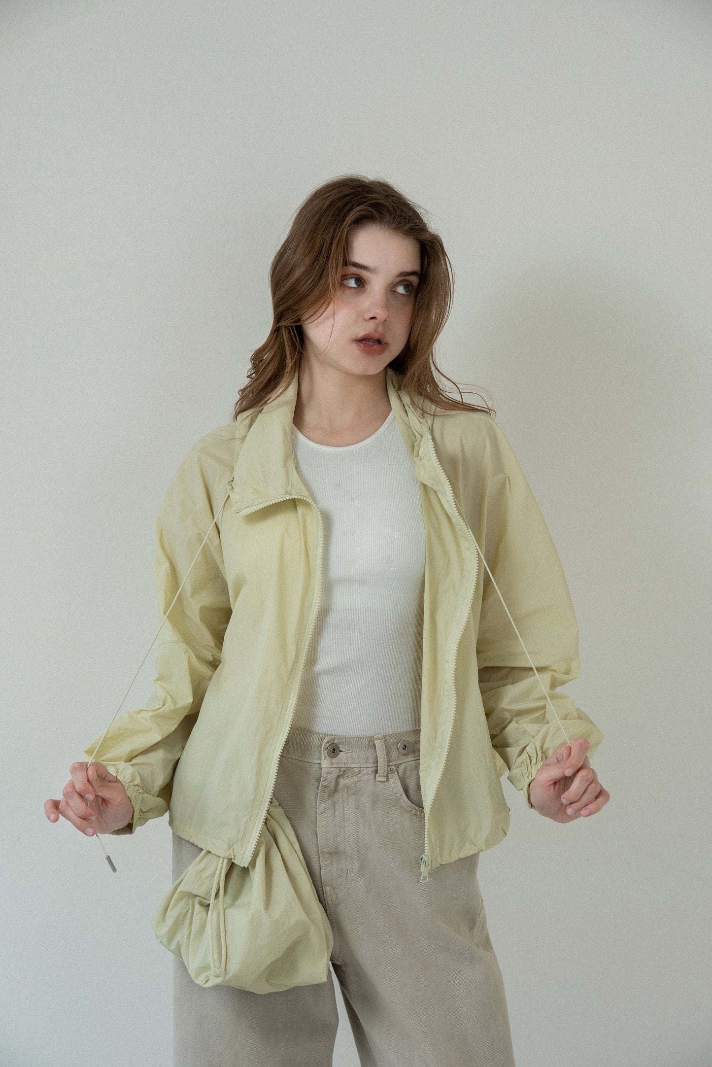 drawstring pouch set hooded blouson