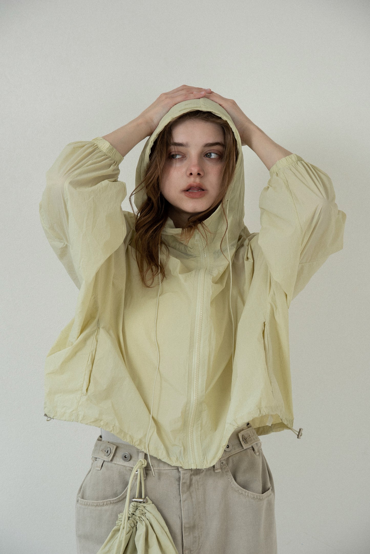 drawstring pouch set hooded blouson