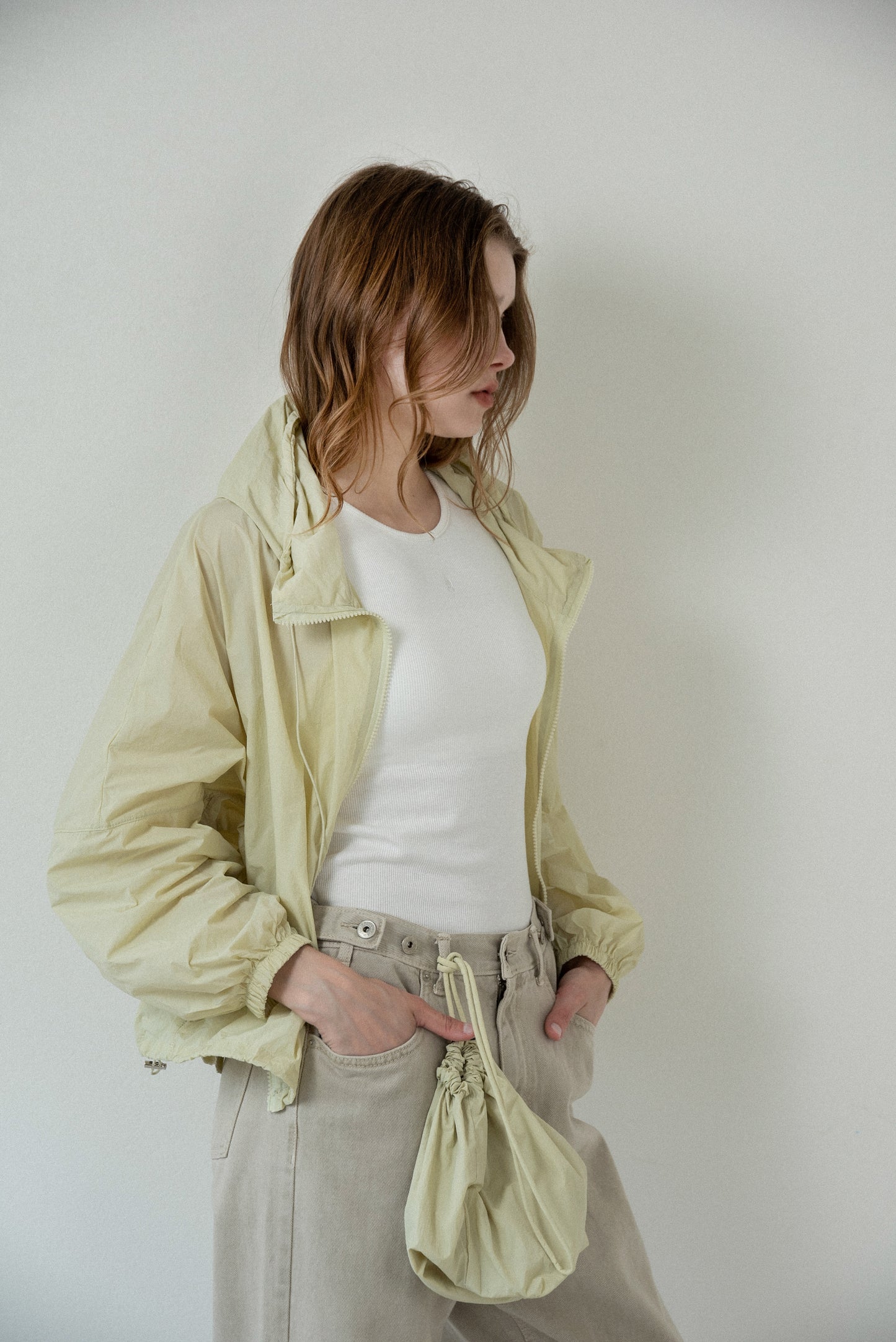 drawstring pouch set hooded blouson