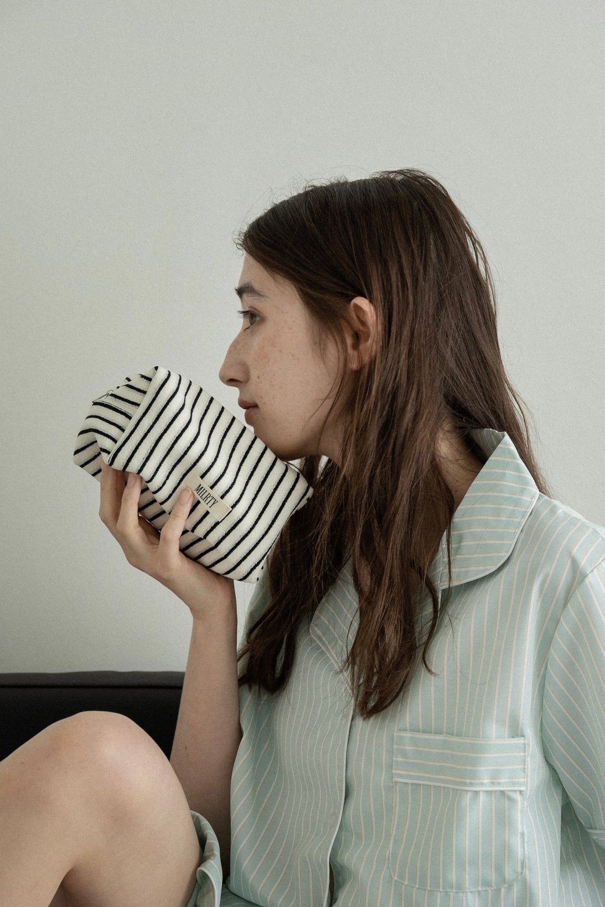 soft stripe terry square pouch