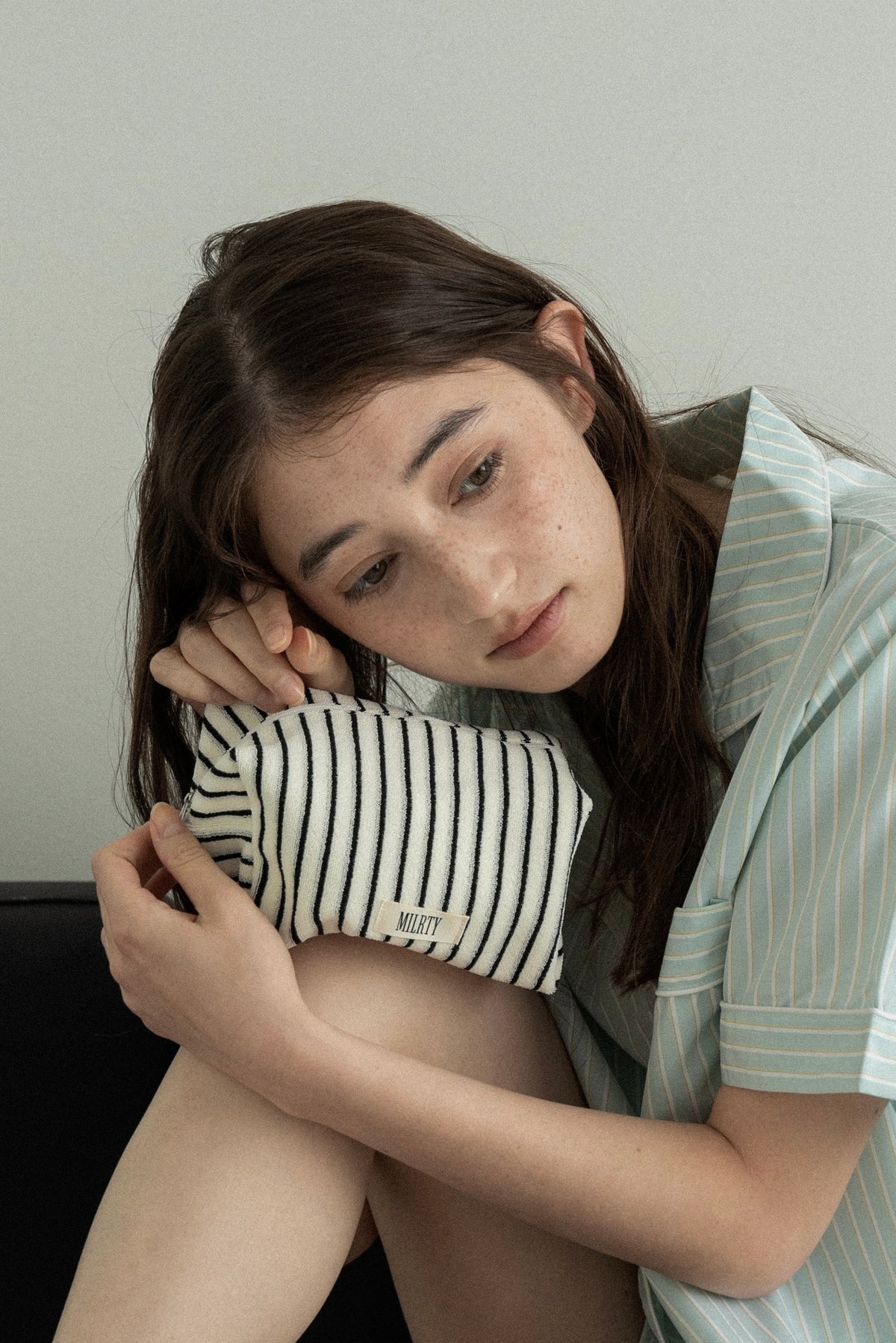 soft stripe terry square pouch