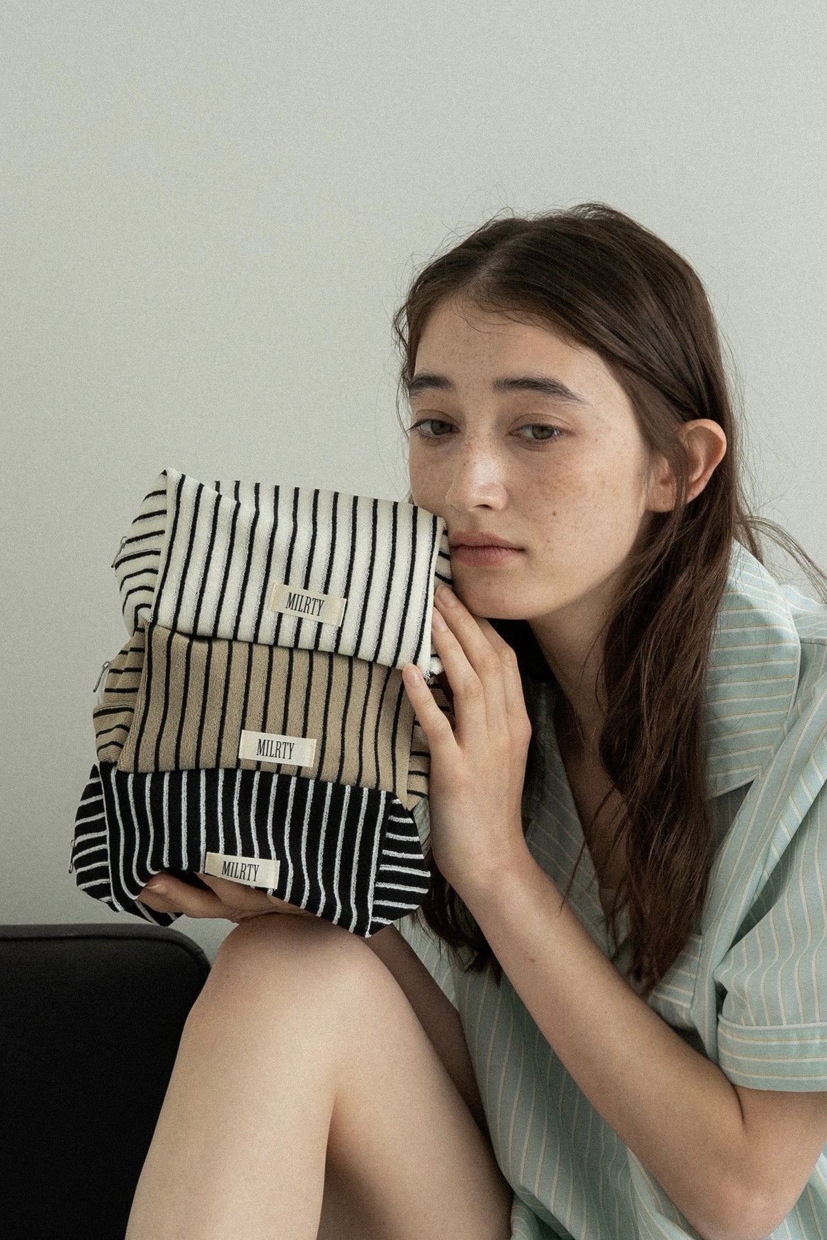 soft stripe terry square pouch
