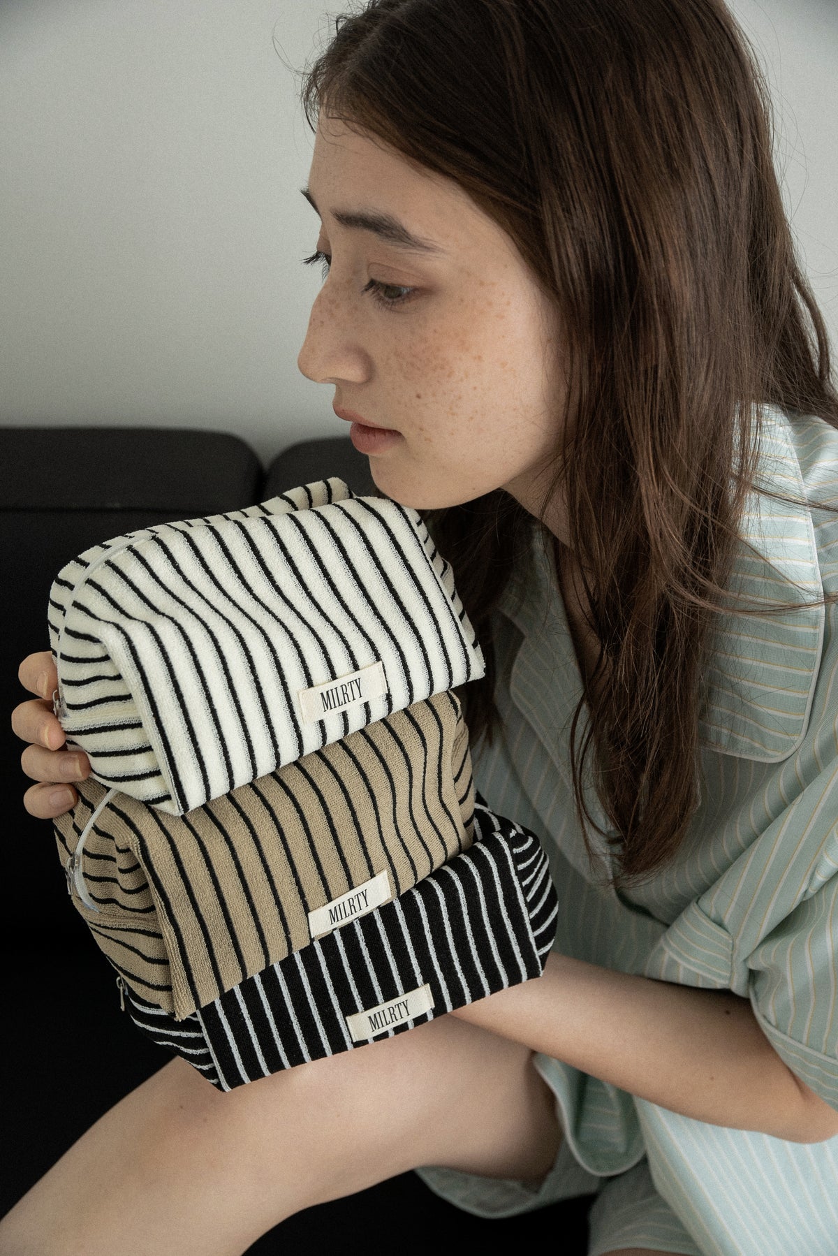 soft stripe terry square pouch