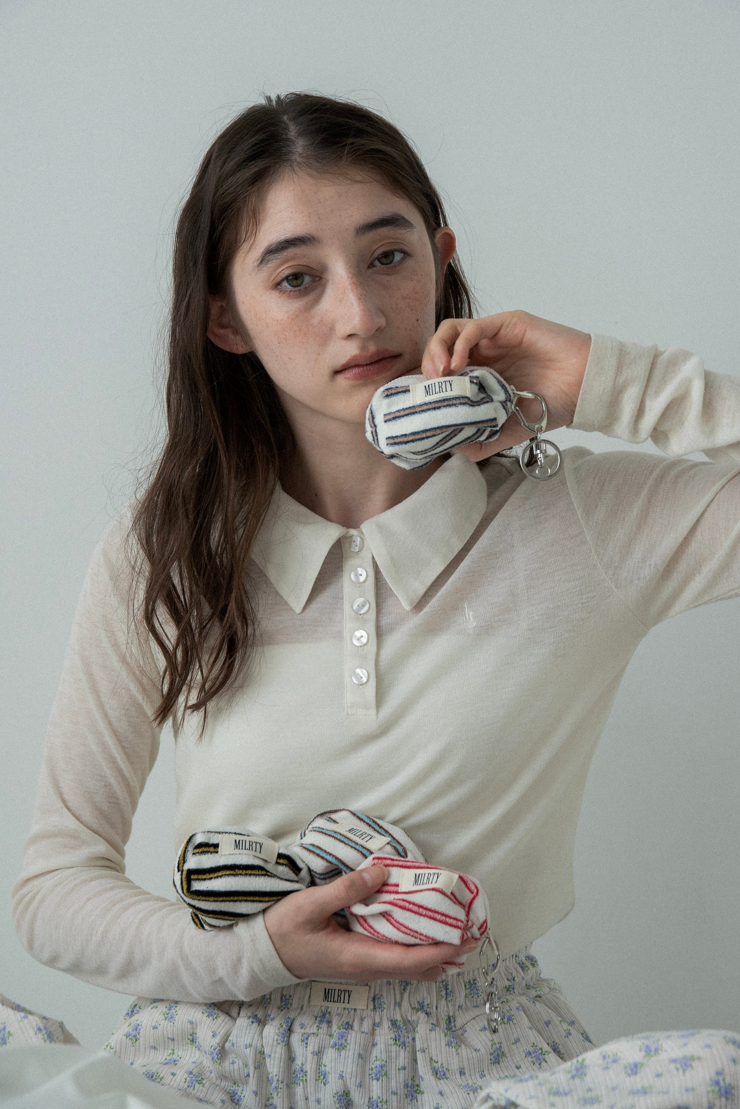 multi stripe terry mini pouch charm