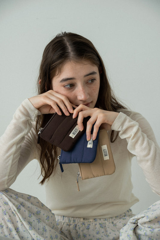 matte quilted mini zip wallet