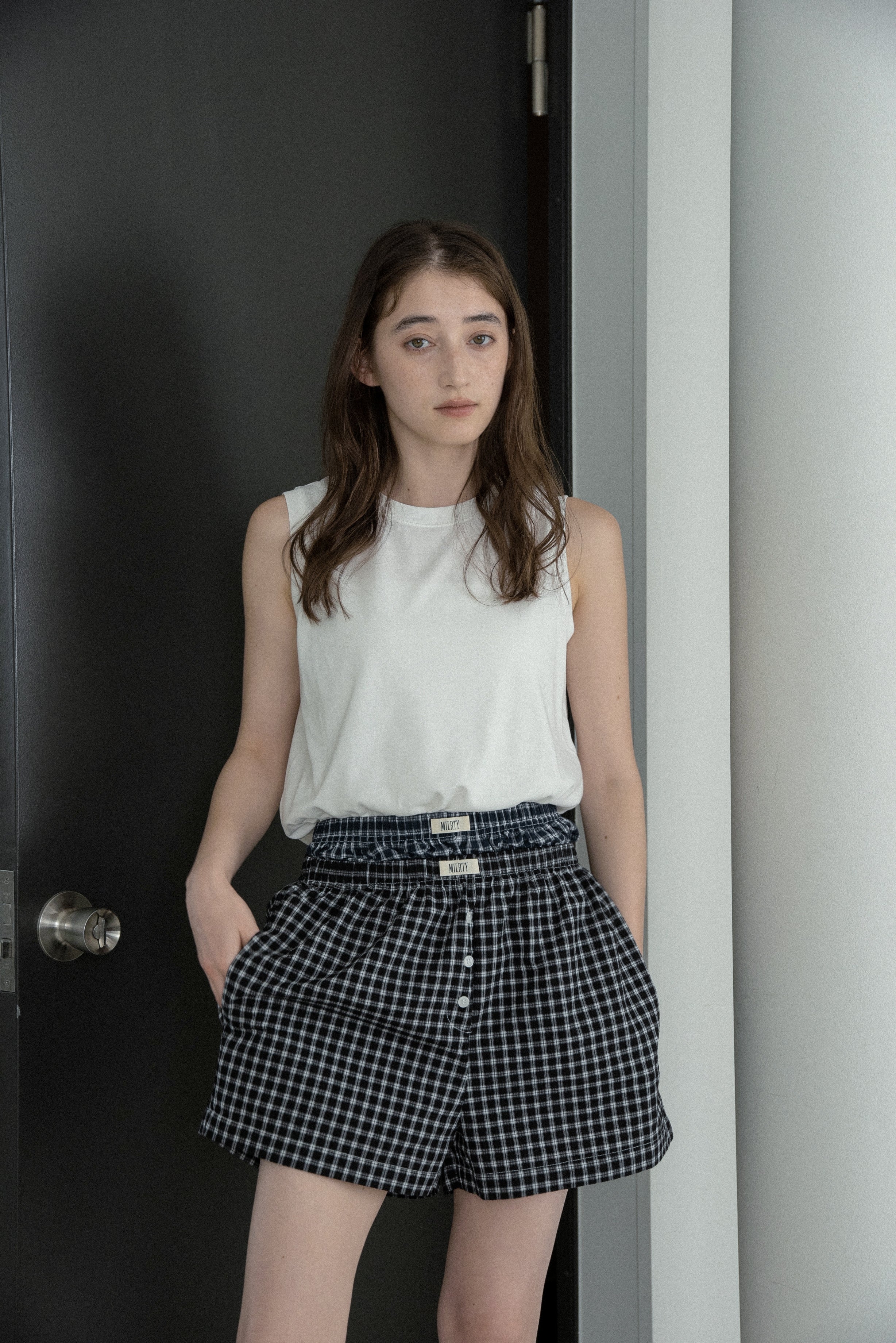 minimal check easy pants – eim online（エイム オンライン）
